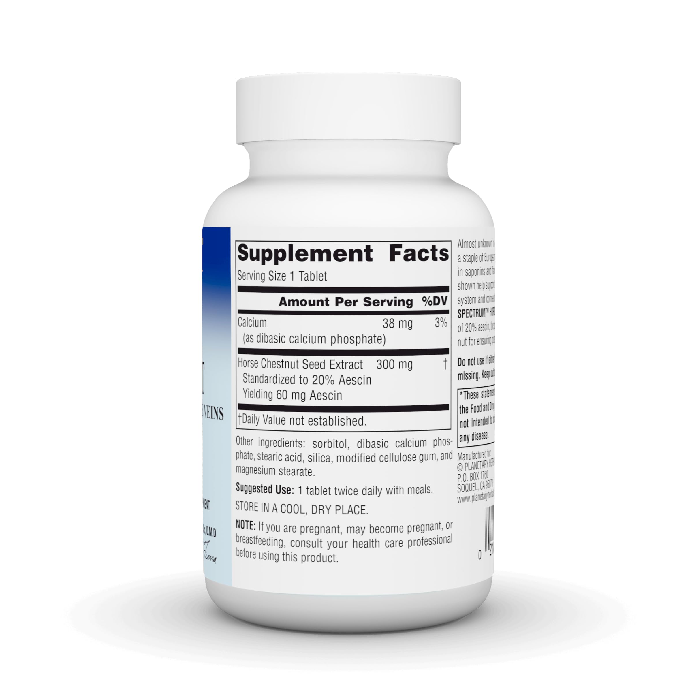 Planetary Herbals Full Spectrum Horse Chestnut, etiqueta clara y legible para uso diario.