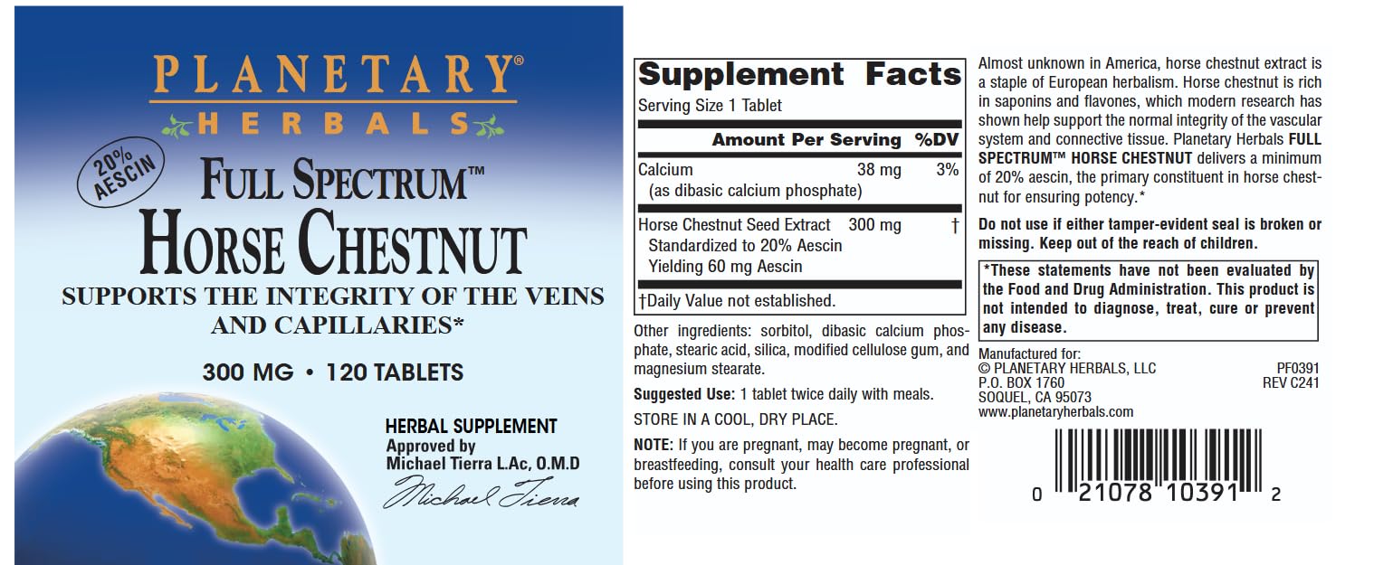 Planetary Herbals Full Spectrum Horse Chestnut, toma diaria para una rutina de bienestar vascular.