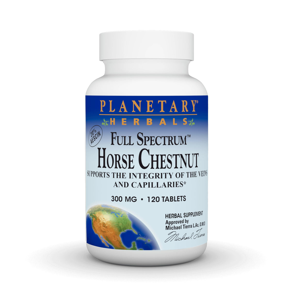 Planetary Herbals Full Spectrum Horse Chestnut, tabletas en bote que apoyan la salud vascular.