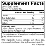 Planetary Herbals Triphala frente del envase, suplemento para equilibrio intestinal