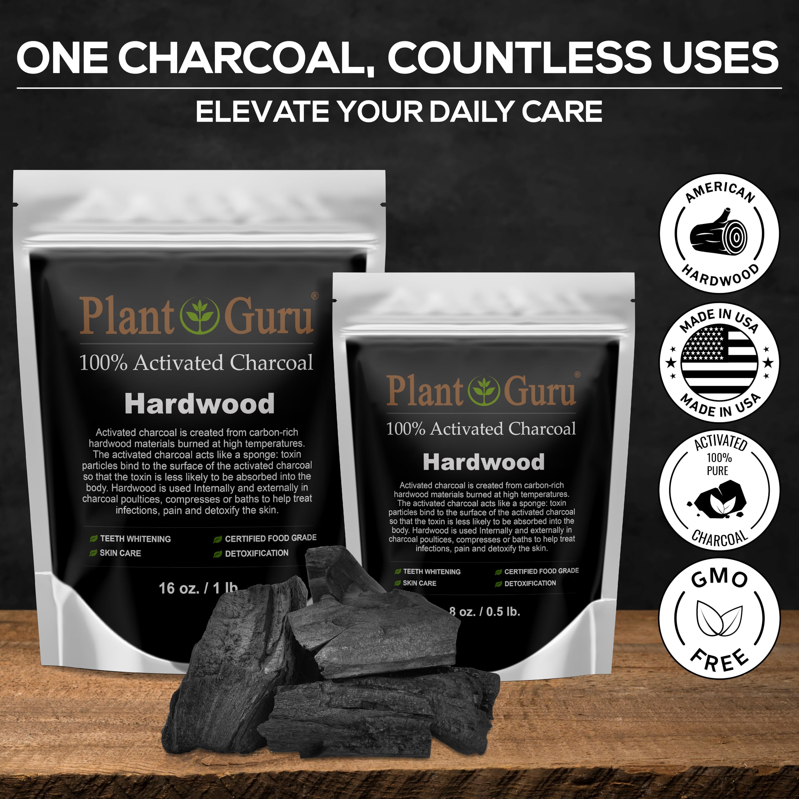 Plant Guru Carbón Activado para blanqueamiento dental suave en casa.