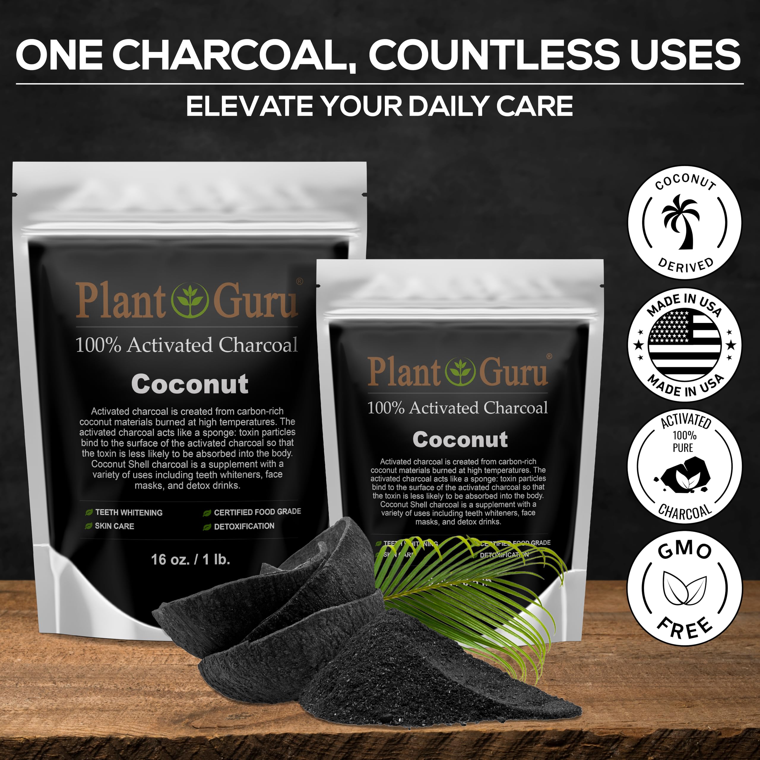 Plant Guru carbón activado blanqueamiento dental: ayuda a pulir dientes para una sonrisa más clara.