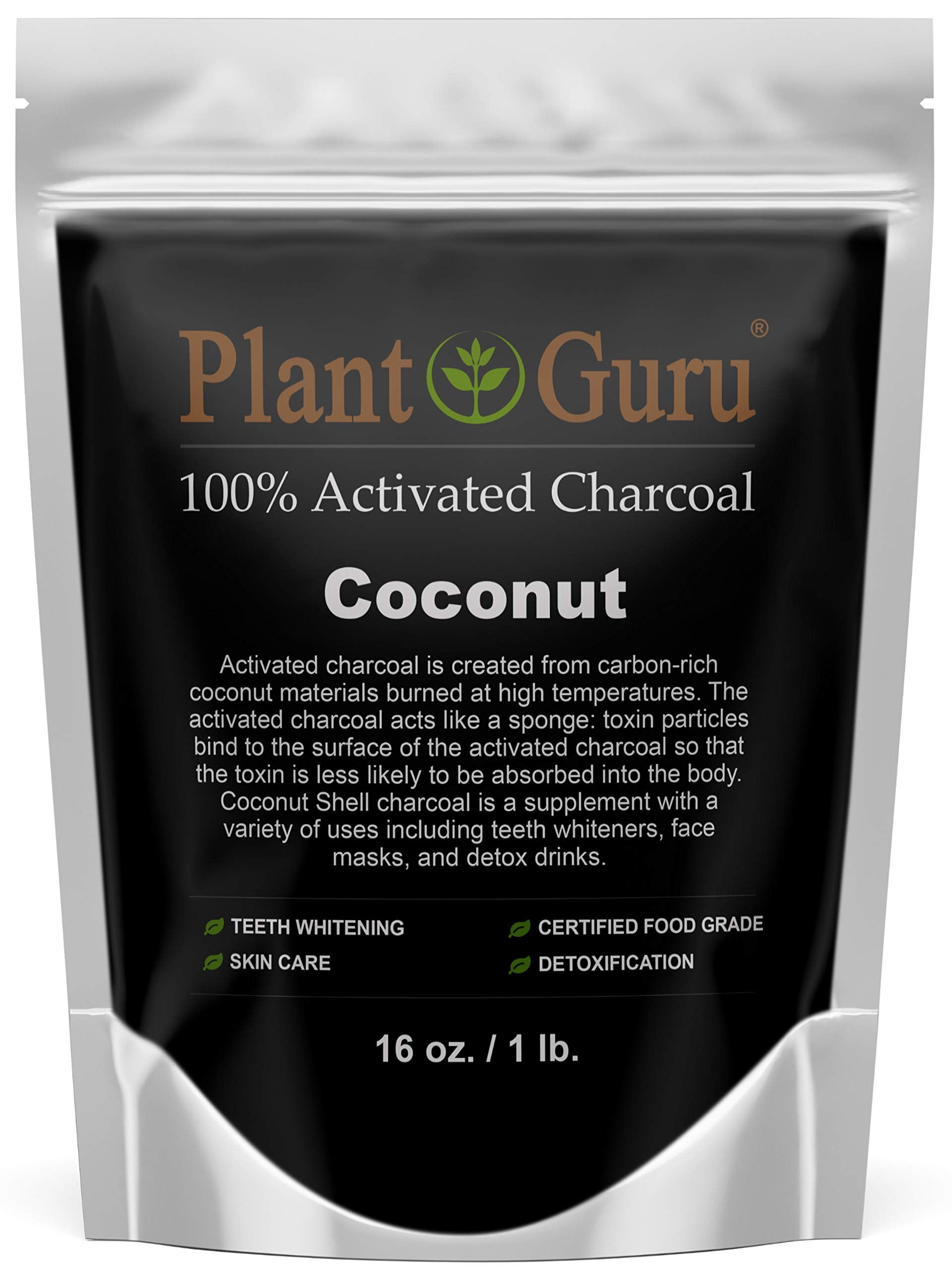 Plant Guru carbón activado polvo coco: polvo fino para blanqueamiento dental y mascarillas faciales.