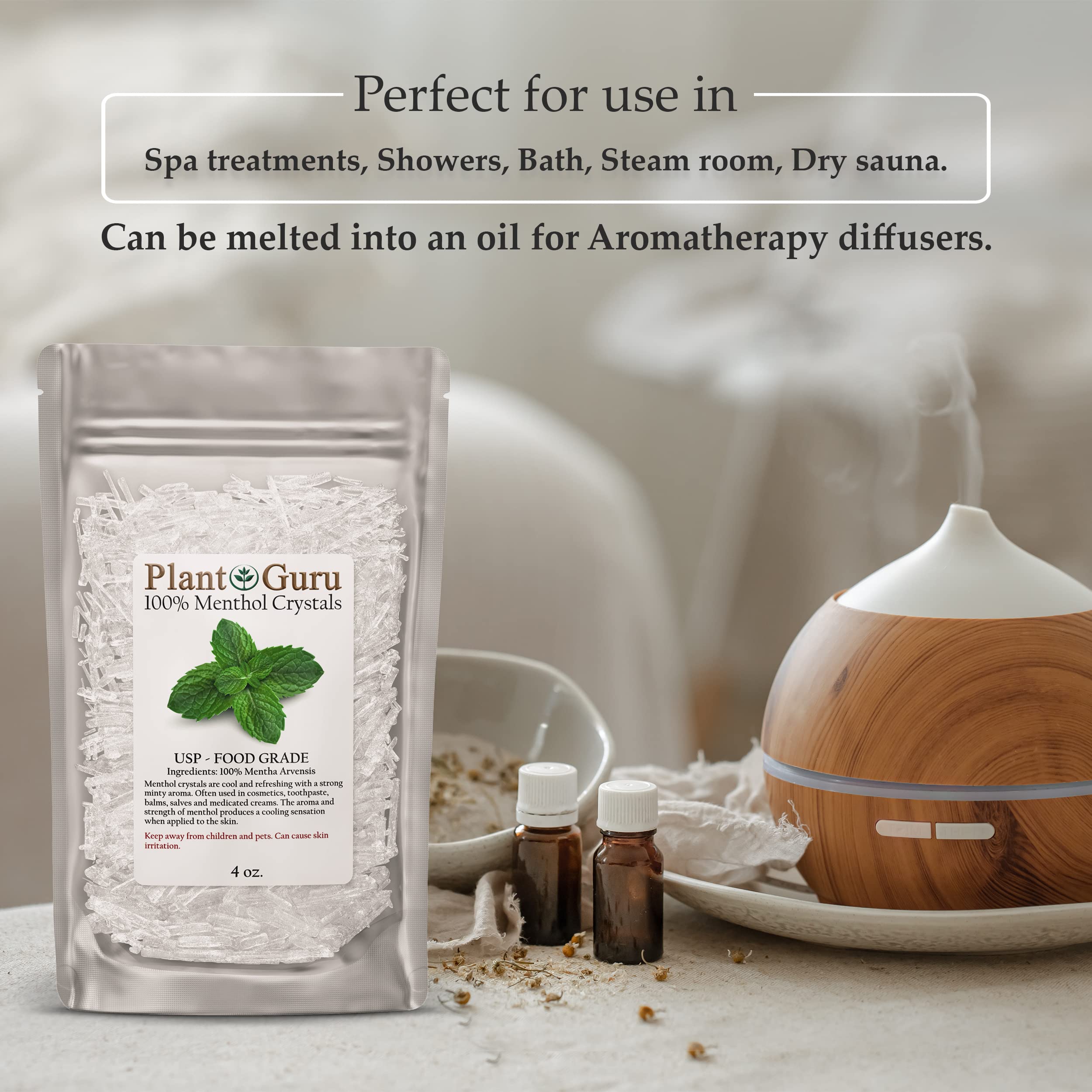 Plant Guru cristales de mentol para cosméticos, potenciando cremas y ungüentos