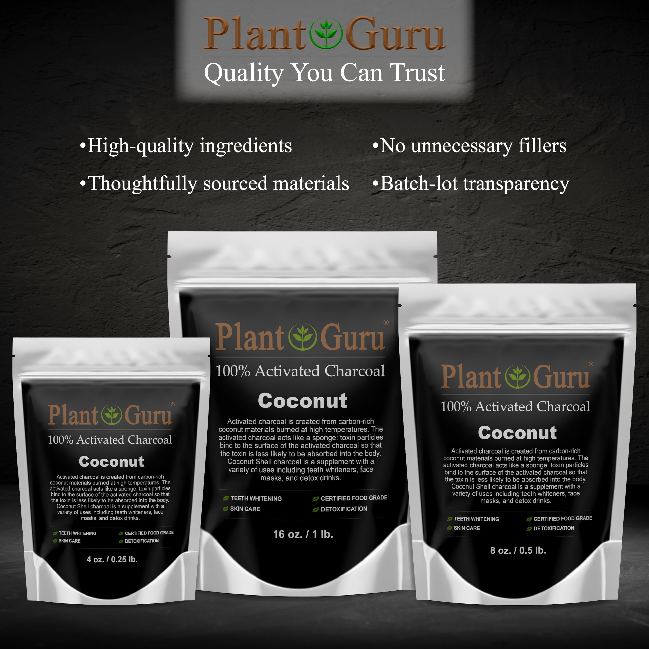 Plant Guru empaque carbón activado: empaque seguro y práctico para uso diario.