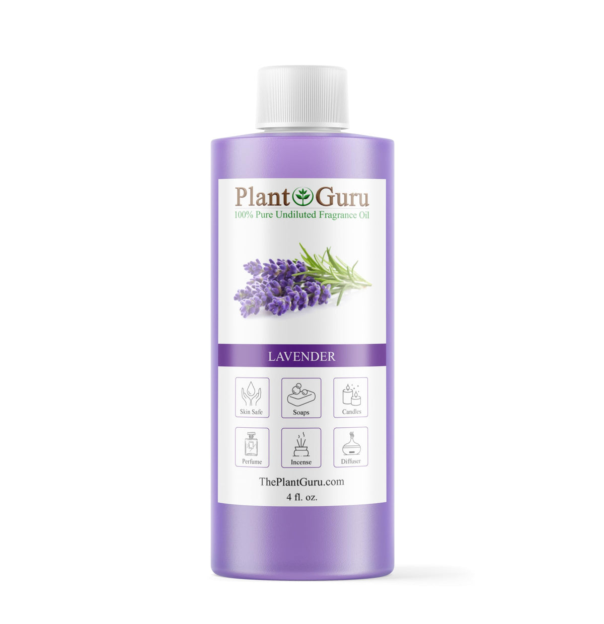 Plant Guru Lavanda fragancia 4 oz botella para difusores y cosmética suave.