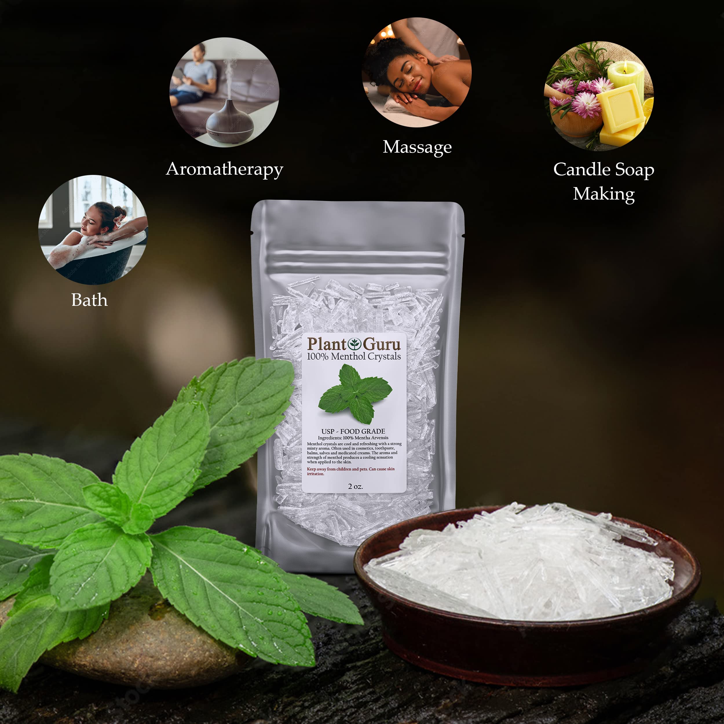 Plant Guru cristales de mentol para recetas de cuidado bucal, menta para enjuagues
