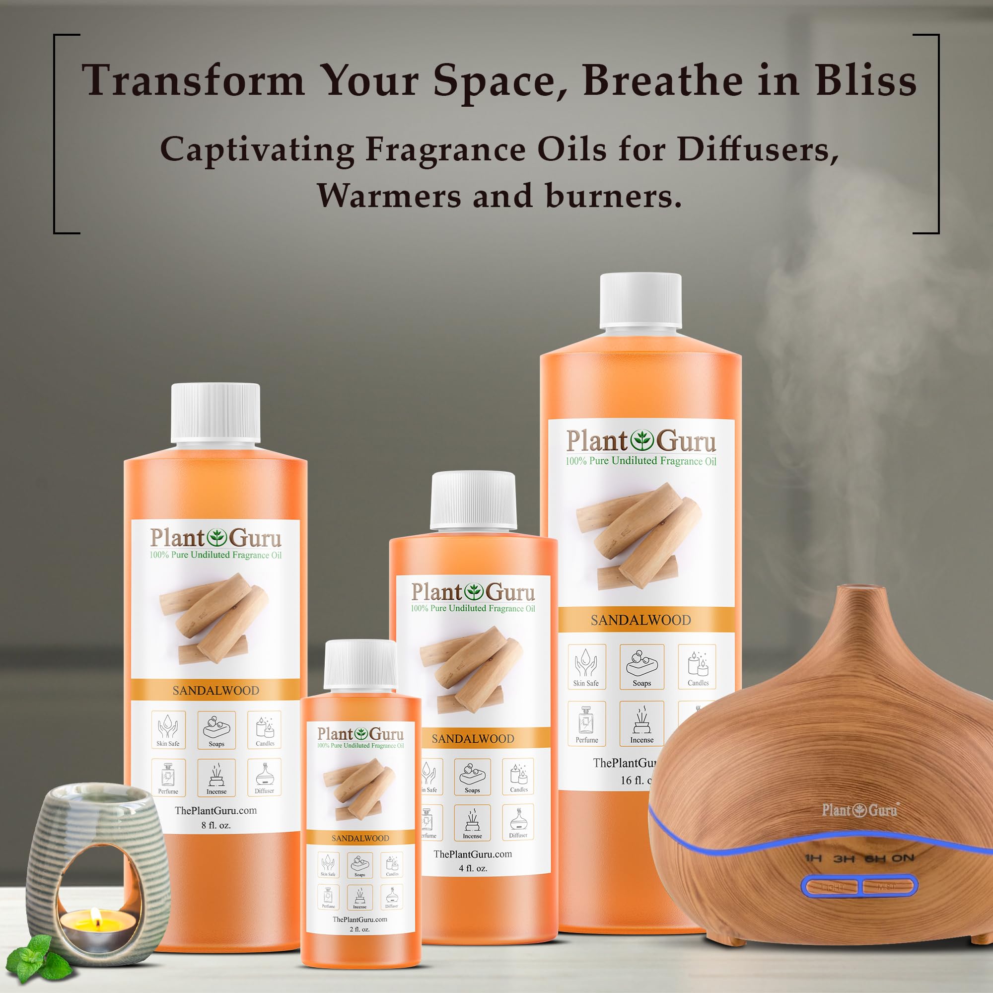 Plant Guru Sandalwood: vela de soja con fragancia cálida.