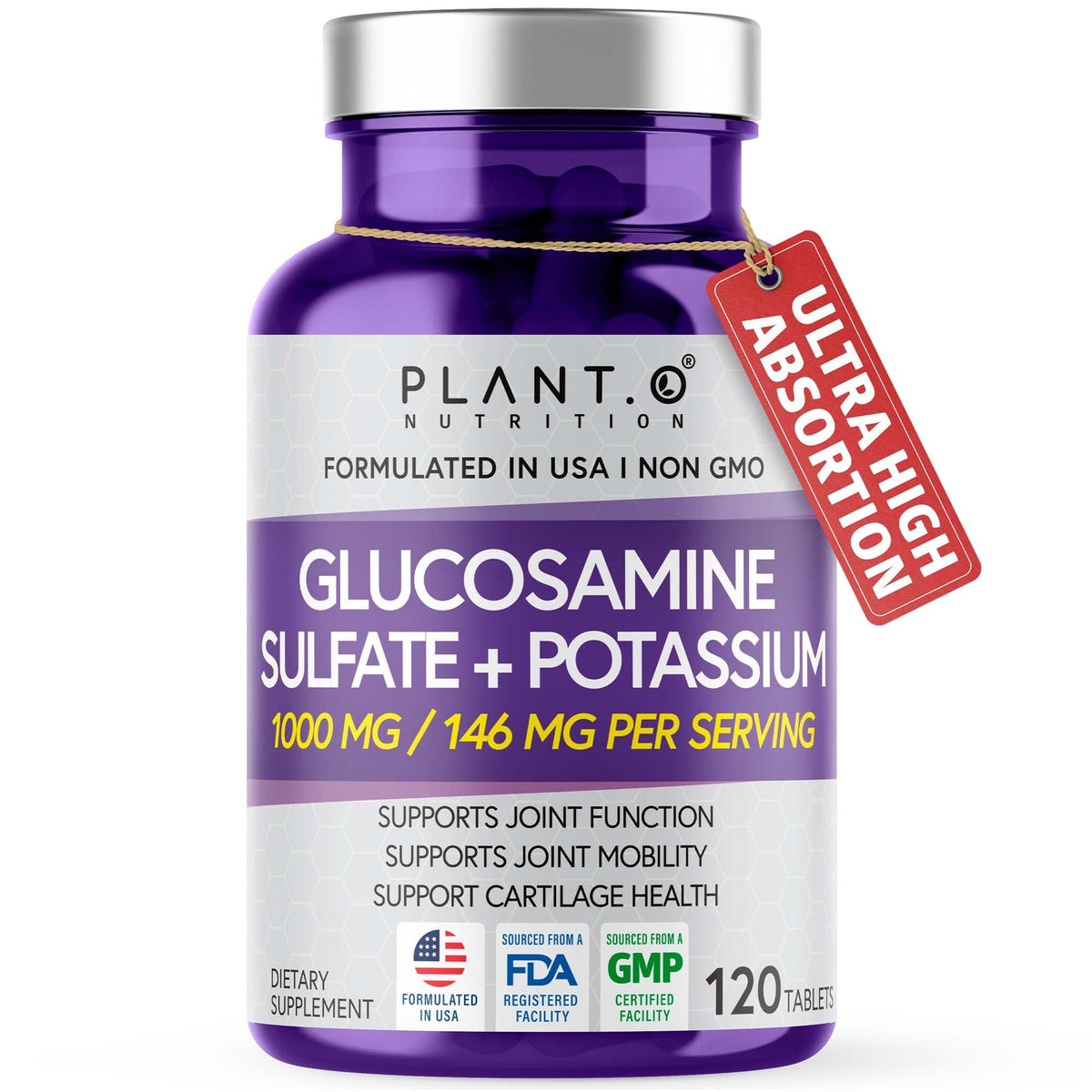 PLANT.O NUTRITION Glucosamina Sulfato Potasio en botella para soporte articular