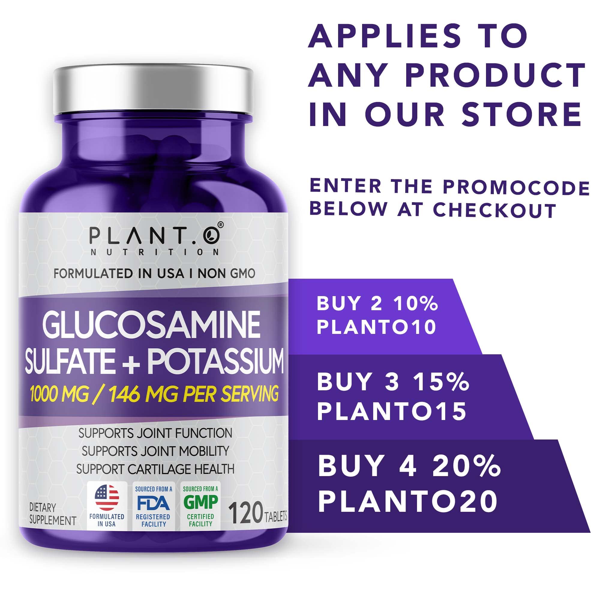 PLANT.O NUTRITION Rutina diaria con tabletas Glucosamina Sulfato Potasio