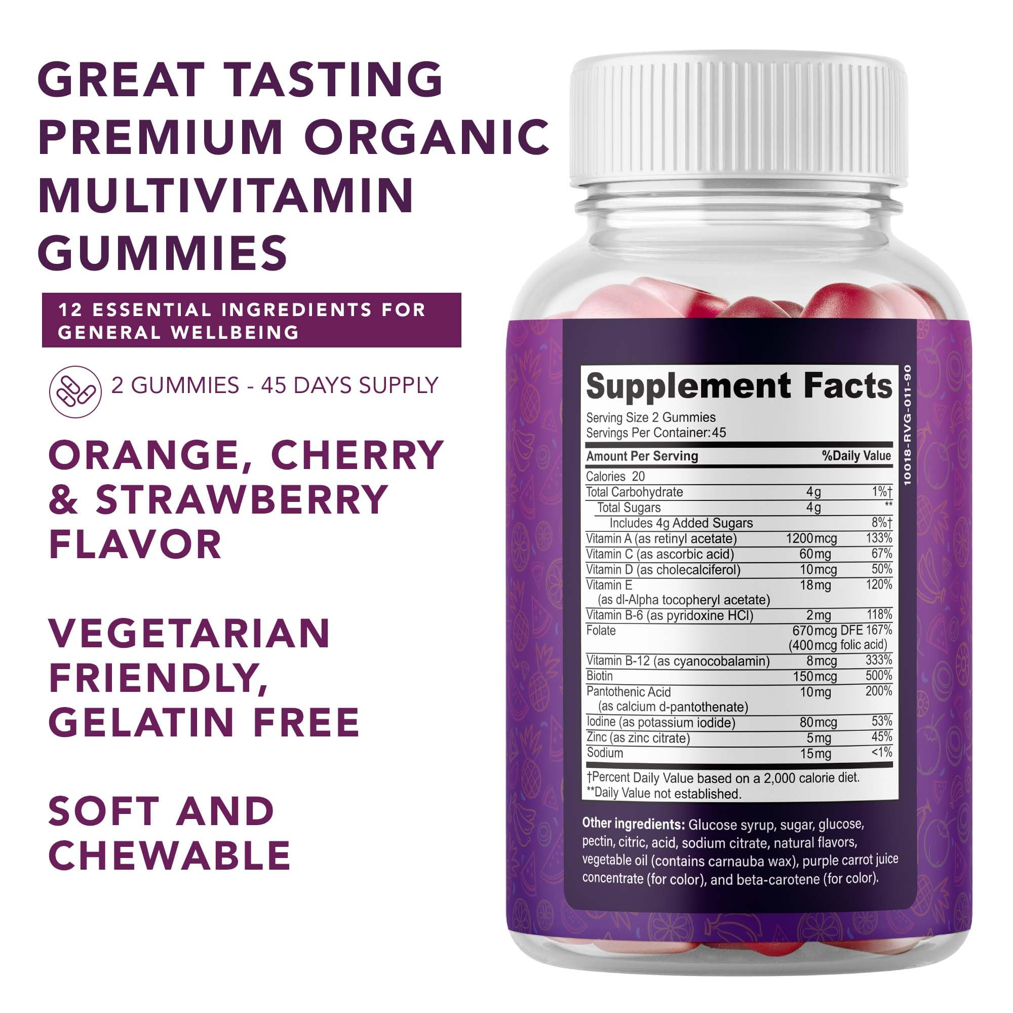 PLANT.O NUTRITION gominolas multivitamínicas, botella visible, complemento diario para inmunidad y vitalidad