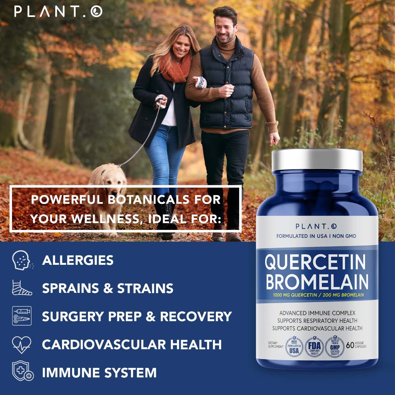 Cápsulas listas para uso diario en PLANT.O NUTRITION Quercetina con Bromelina