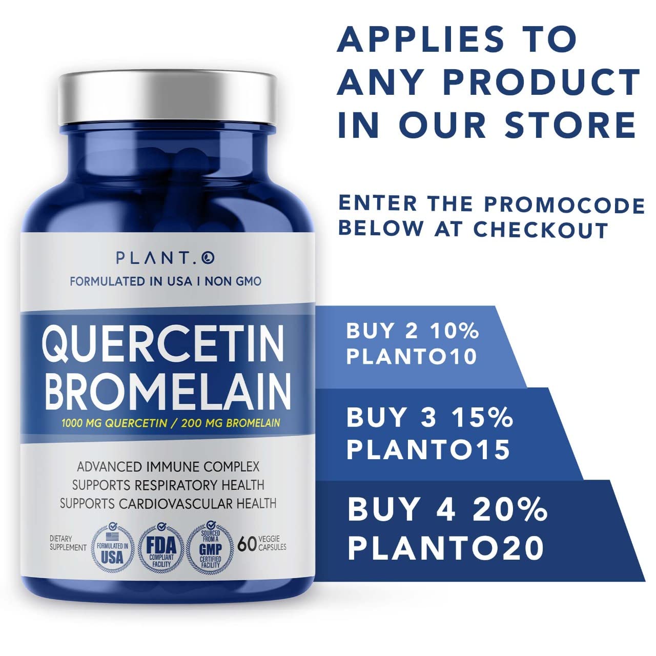 Manos sosteniendo cápsulas PLANT.O NUTRITION Quercetina con Bromelina, opción conveniente para apoyar salud