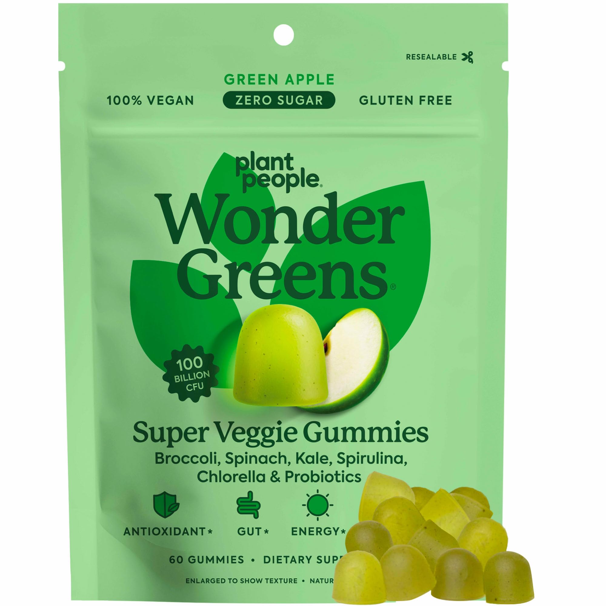 WonderGreens de Plant People en frasco vertido, ideal para energía diaria