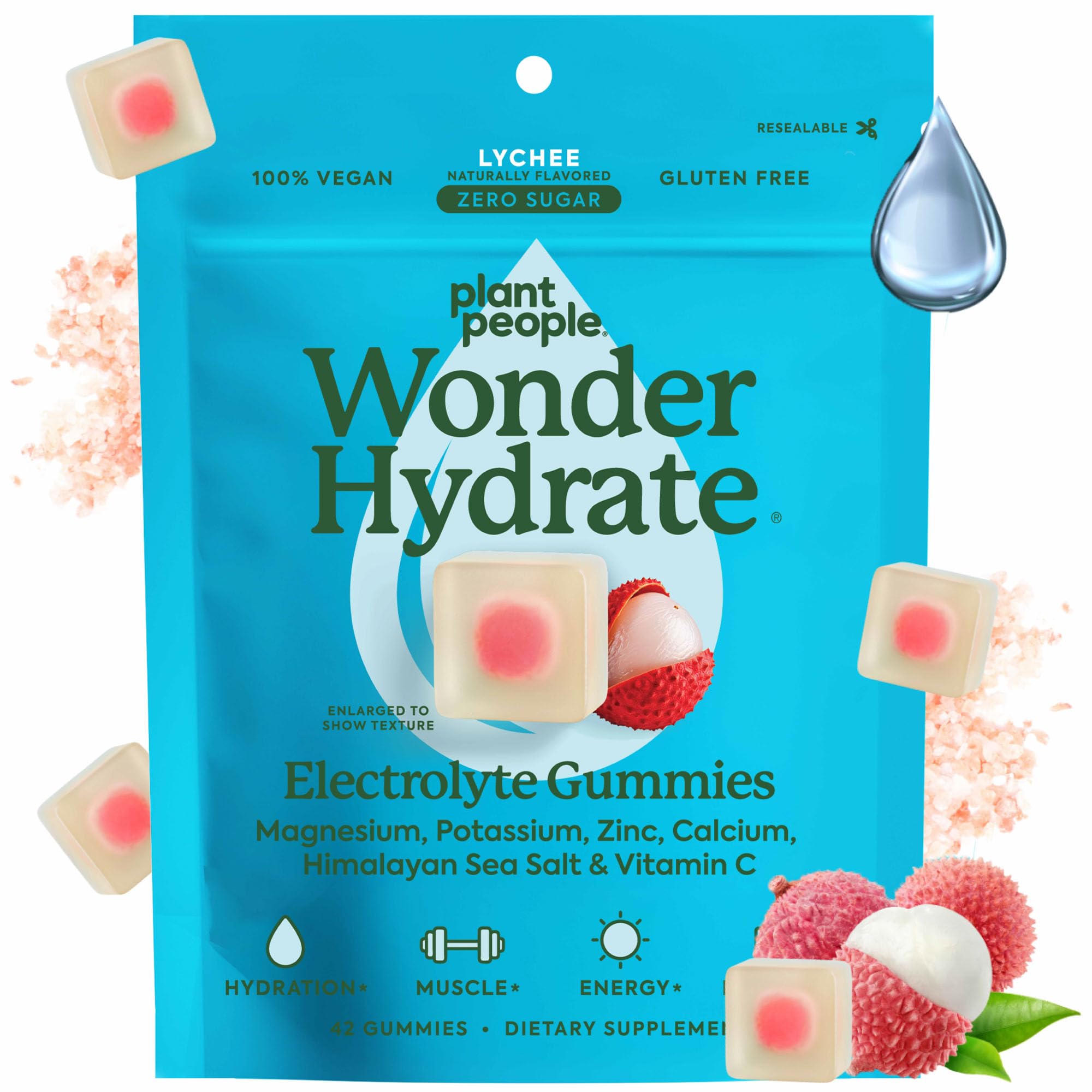 Gominolas Plant People WonderHydrate para hidratación diaria y sabor lychee.