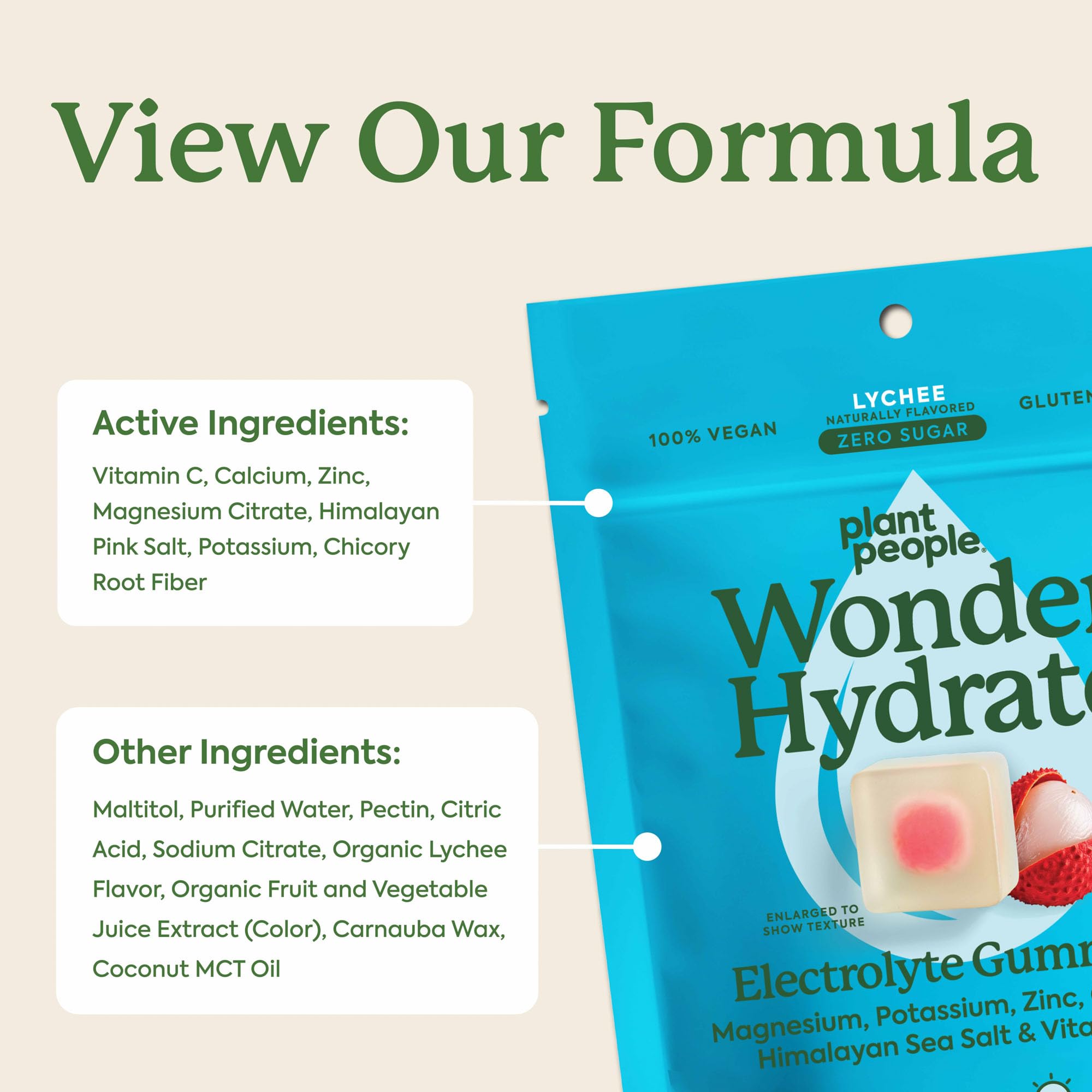 Sabor lychee agradable con WonderHydrate para snack saludable.