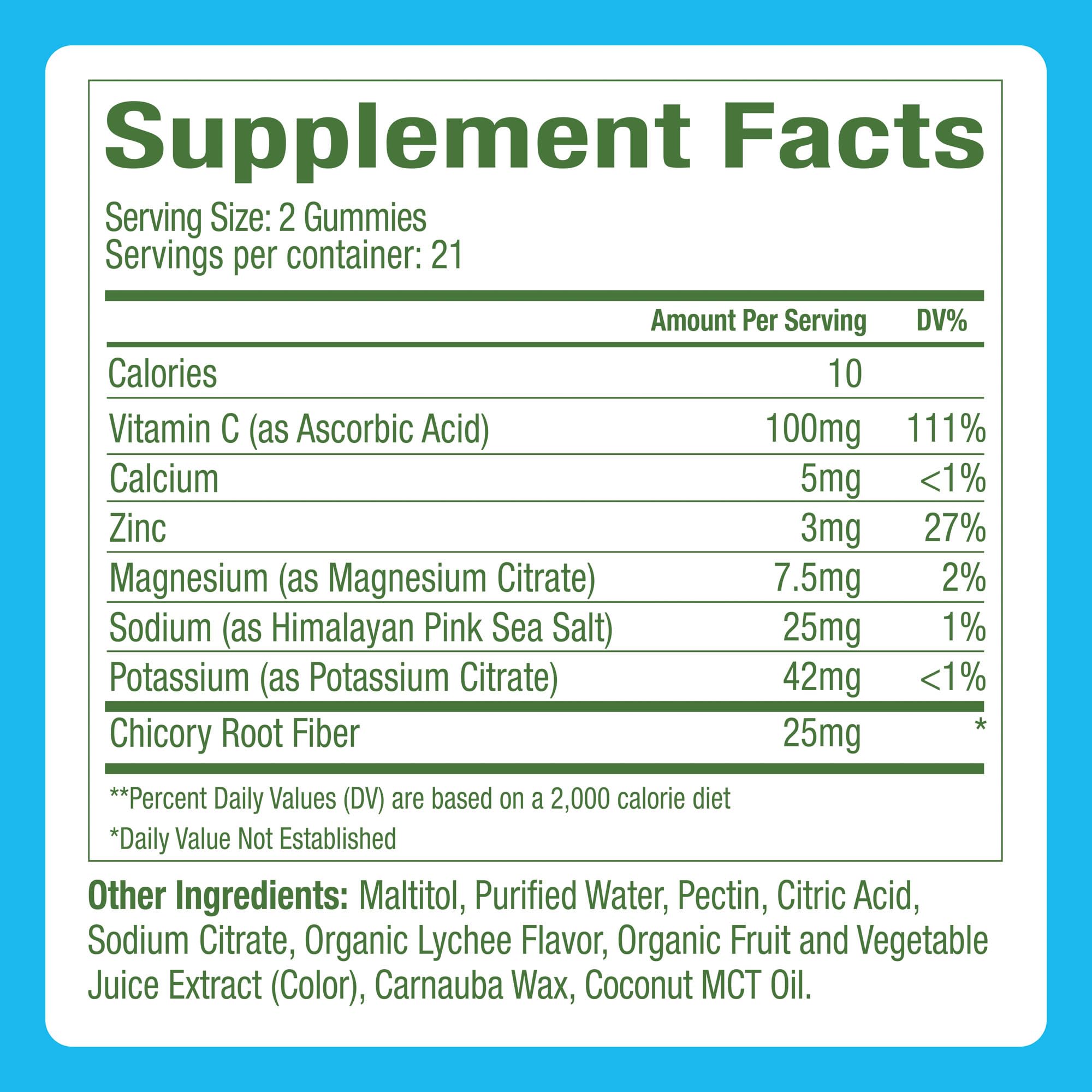 Zinc y vitamina C en WonderHydrate para apoyo inmunitario suave.