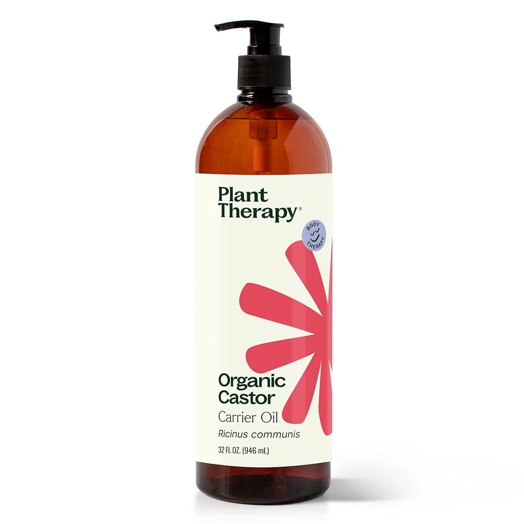 Plant Therapy Aceite de ricino orgánico en botella frontal para cabello y piel