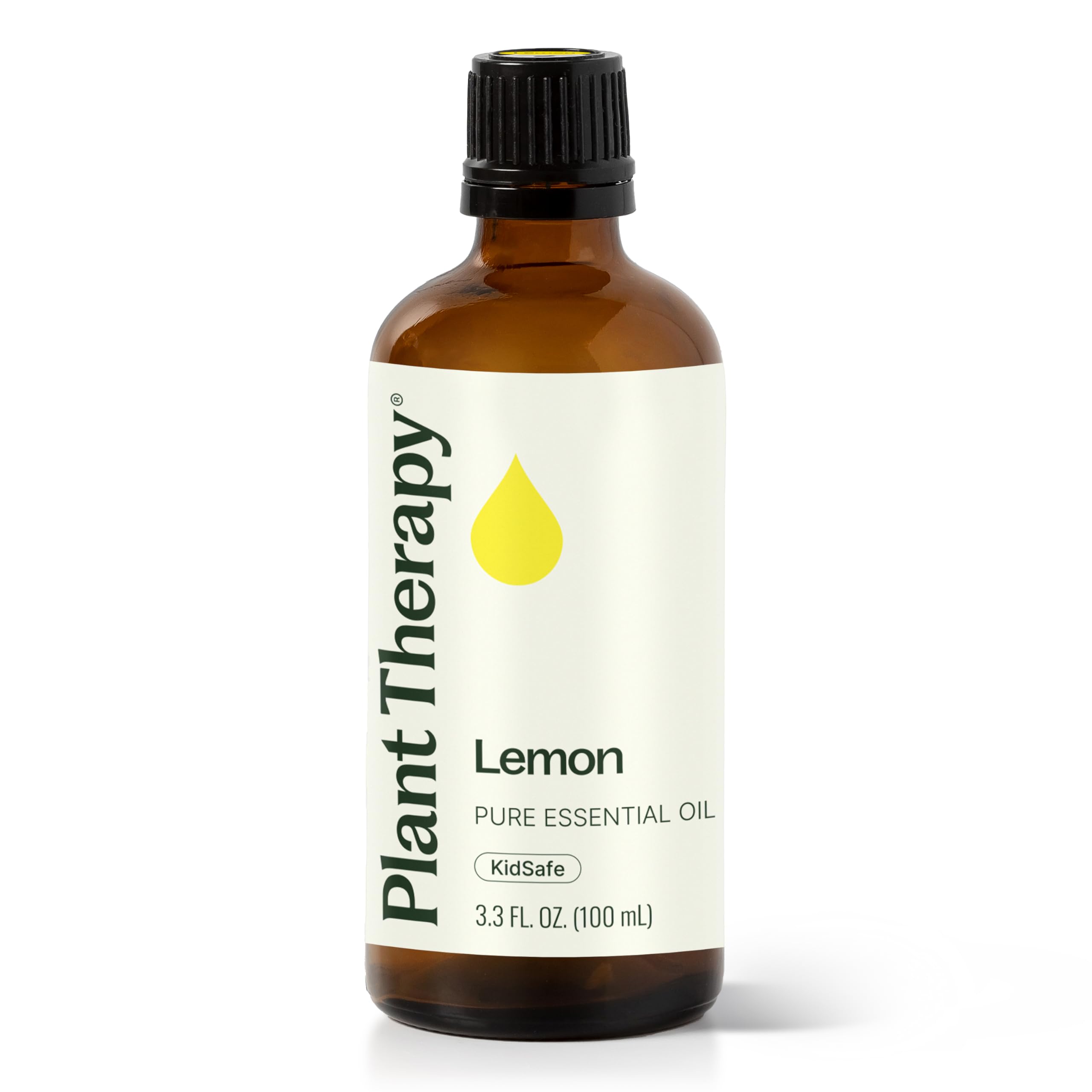 Aceite Plant Therapy de limón en botella de 100 ml vertido.