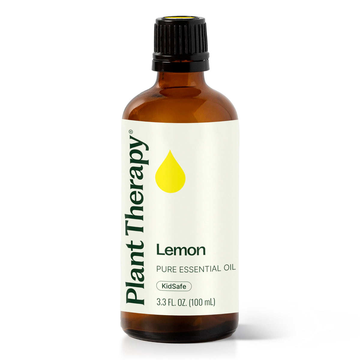 Aceite Plant Therapy de limón en botella de 100 ml vertido.