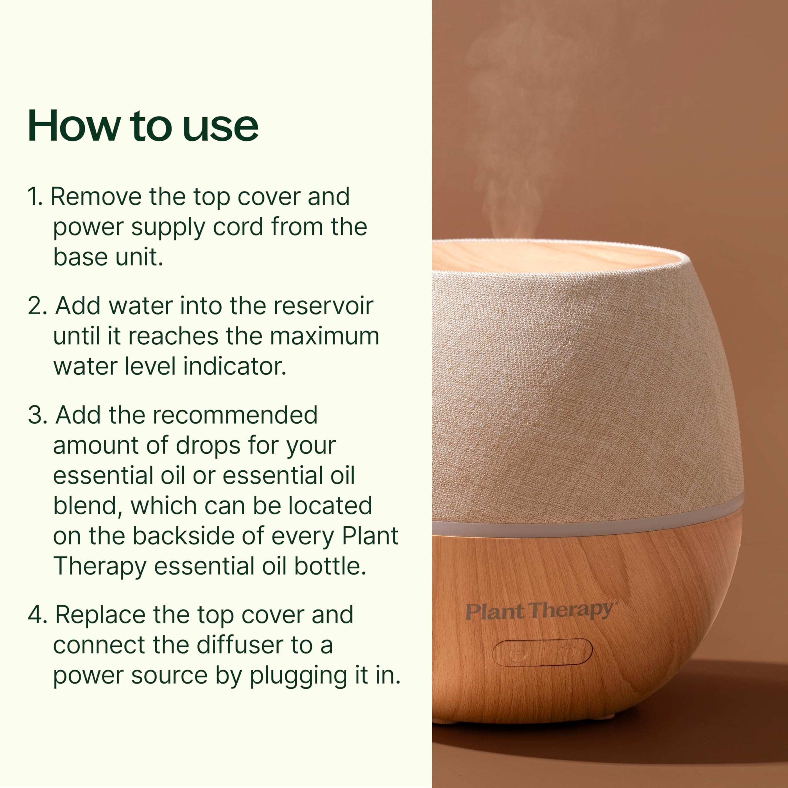 Plant Therapy Drift Linen: base de madera que añade estabilidad y calidez.
