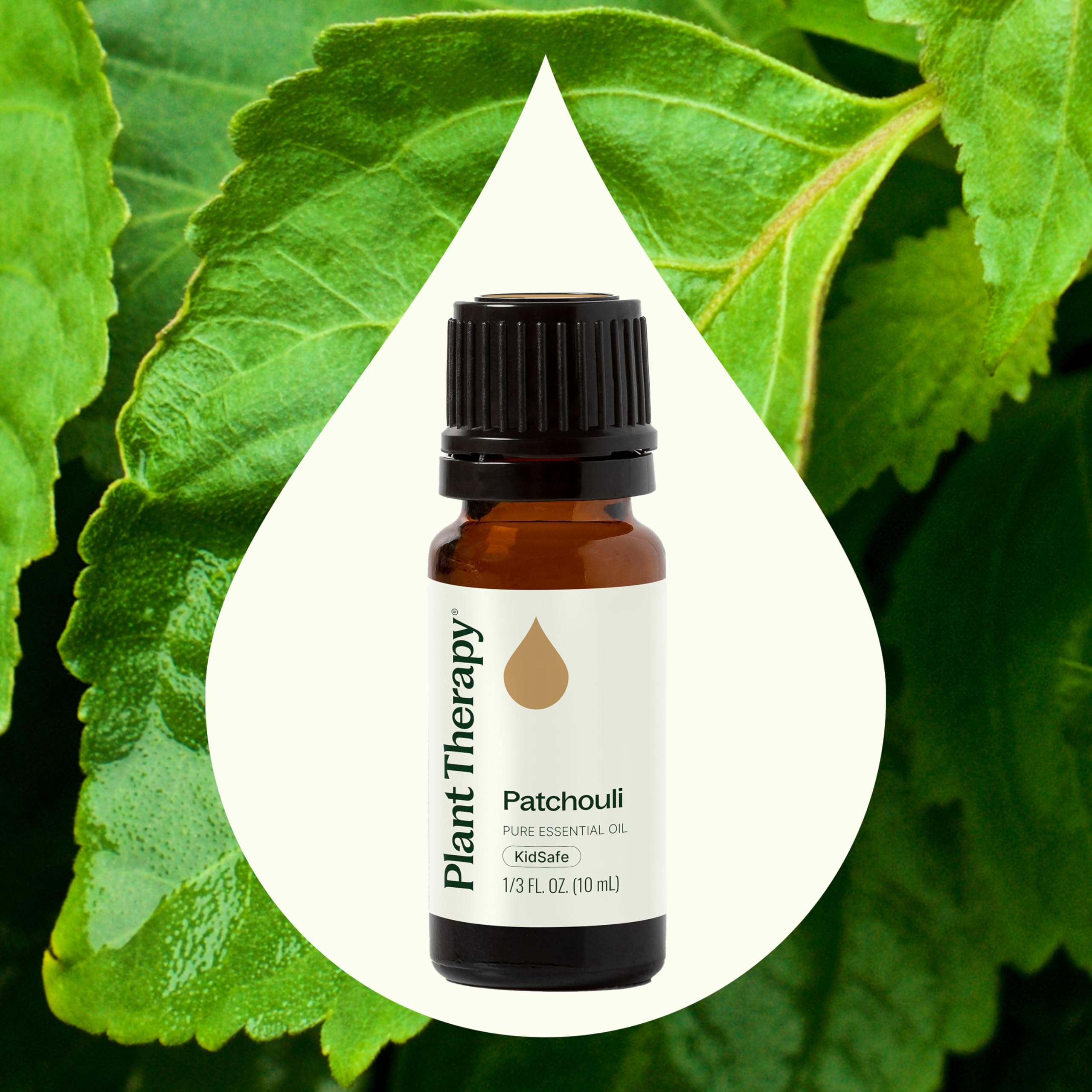 Plant Therapy Patchouli: etiqueta detallada y color ámbar.