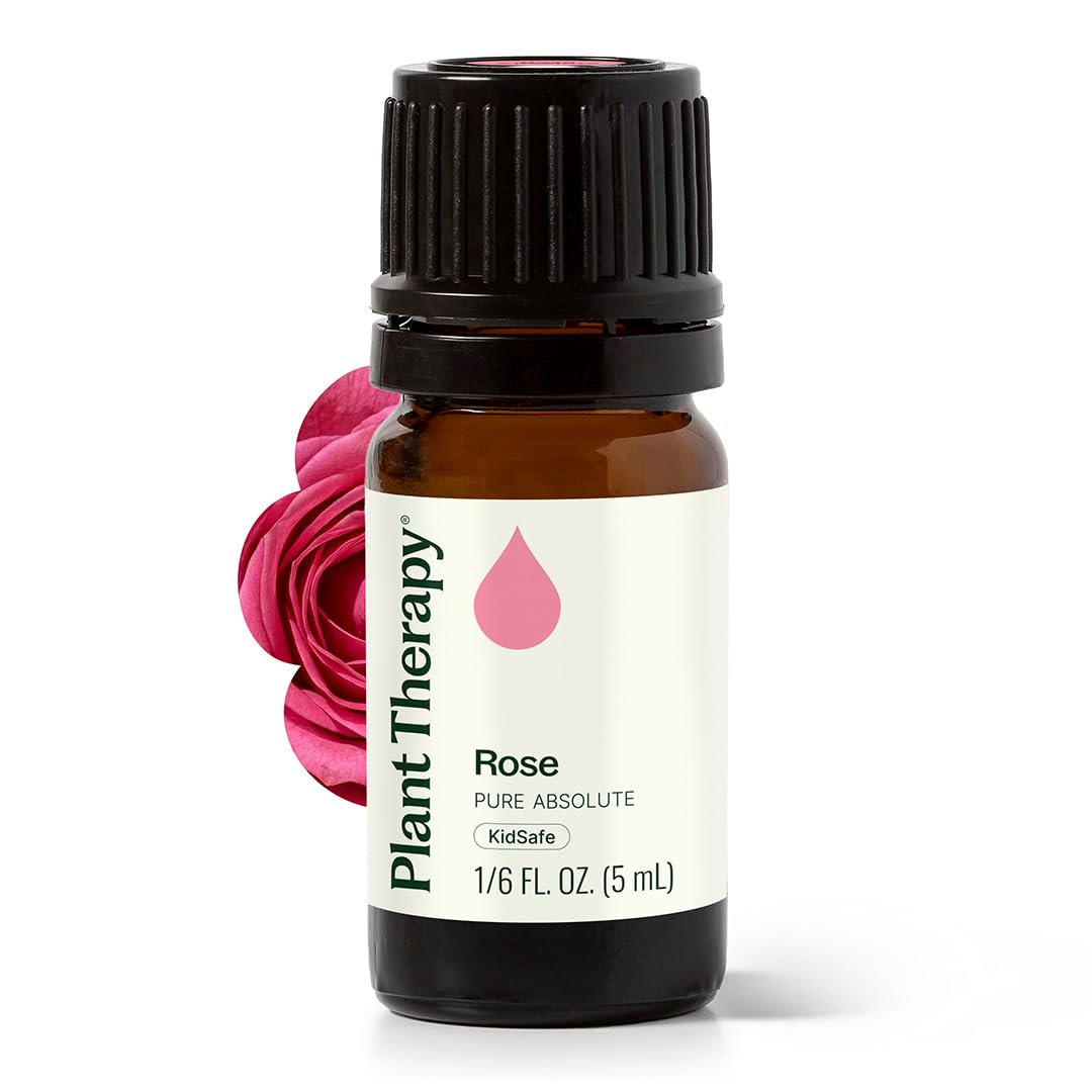 Plant Therapy Rose Absolute, botella, aroma floral que inspira calidez y calma.