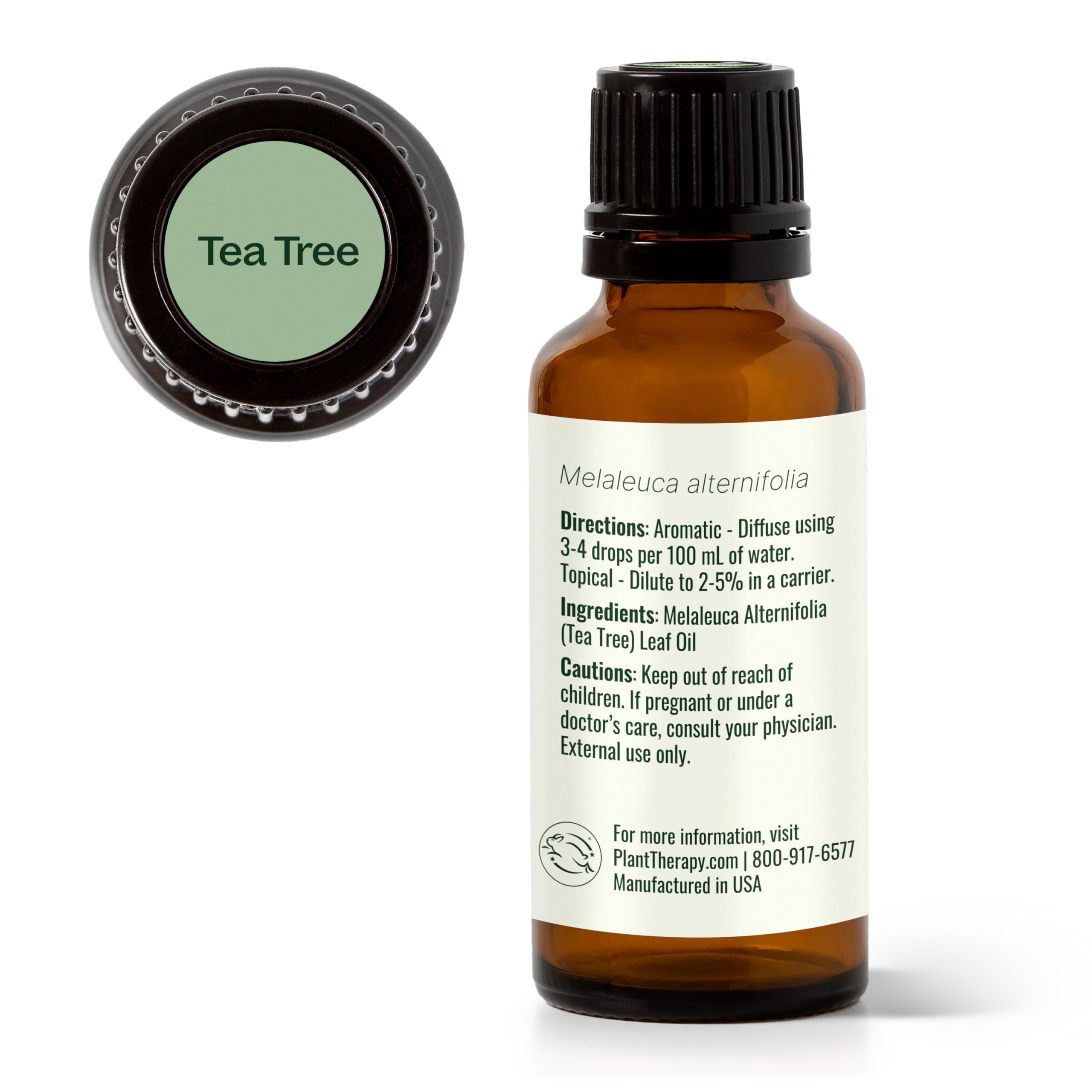 Plant Therapy Tea Tree: detalle de frasco y etiqueta para referencia visual