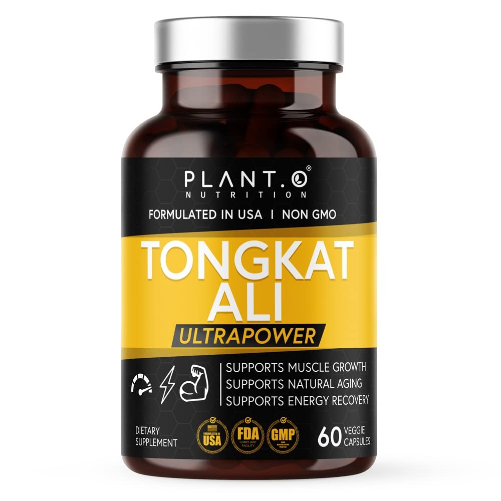 PLANT.O NUTRITION Tongkat Ali Ultrapower: botella visible para mayor resistencia y energía diaria