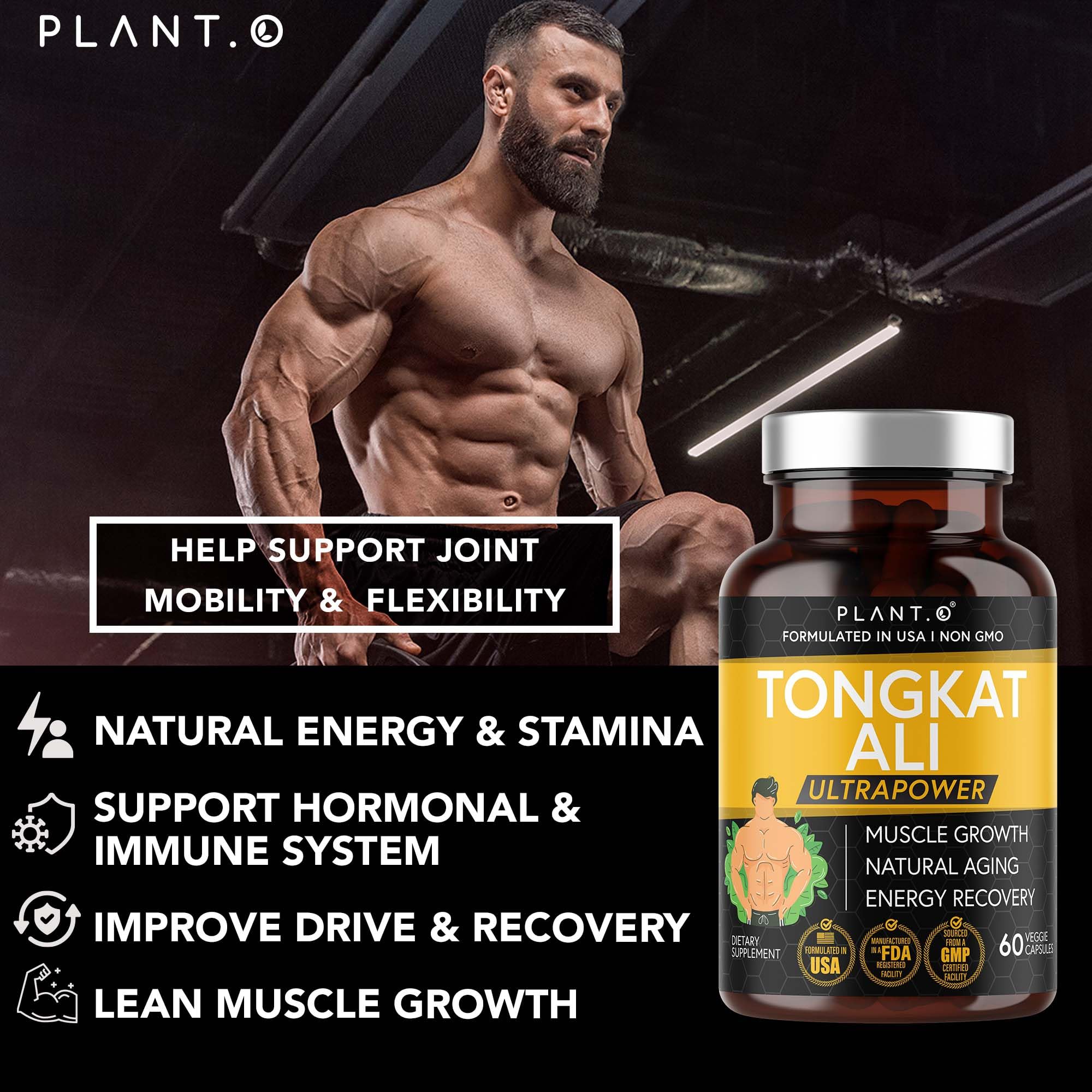 PLANT.O NUTRITION Tongkat Ali Ultrapower: cápsulas fáciles de tragar para rendimiento