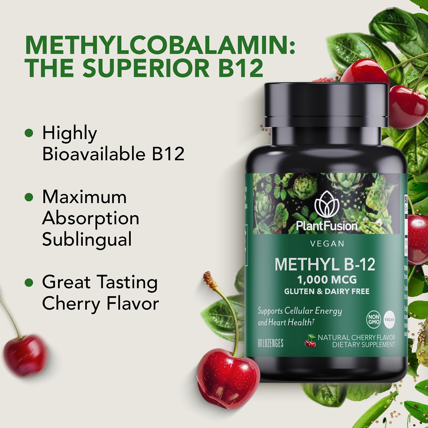 PlantFusion B12 Methyl 1000 mcg, absorción rápida para soporte nervioso.