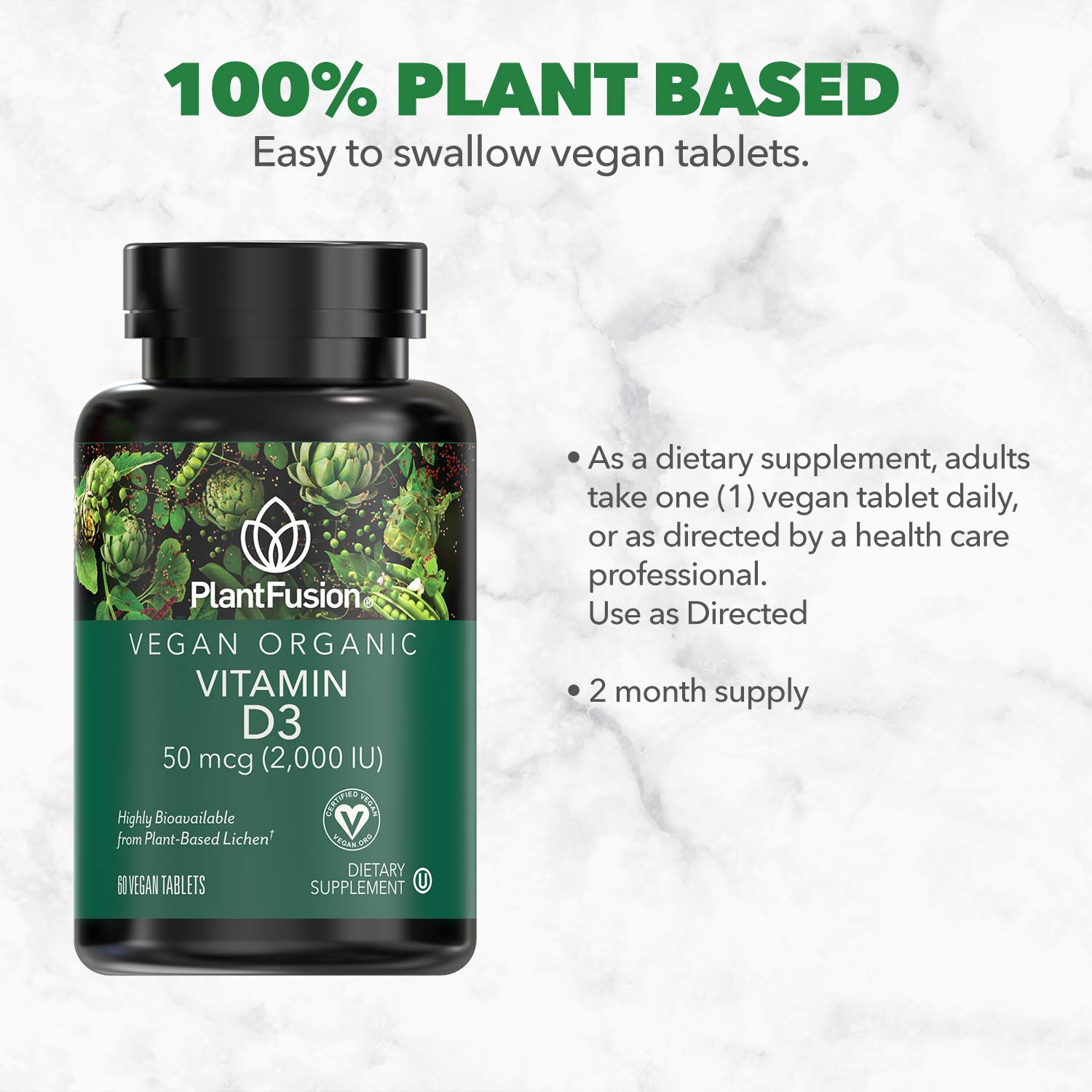 PlantFusion D3 Vitashine líquenes fuente natural para densidad ósea