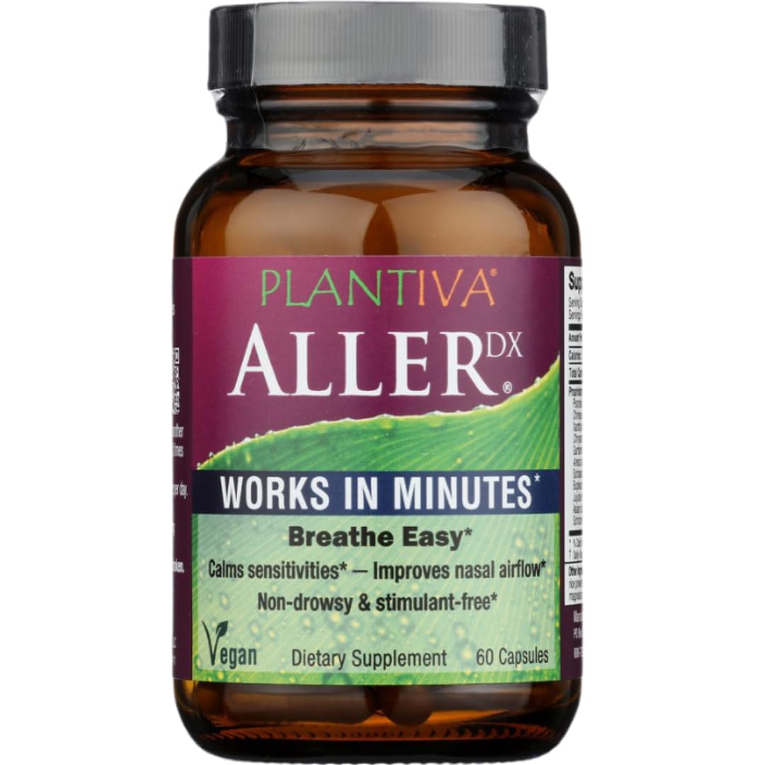 Plantiva AllerDx: botella de cápsulas para apoyo nasal diario sin somnolencia.