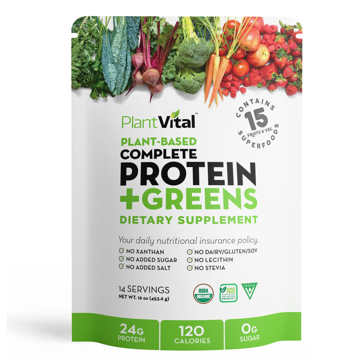 Plantvital bote de proteína vegetal orgánica, fuente de proteína limpia para tu día.