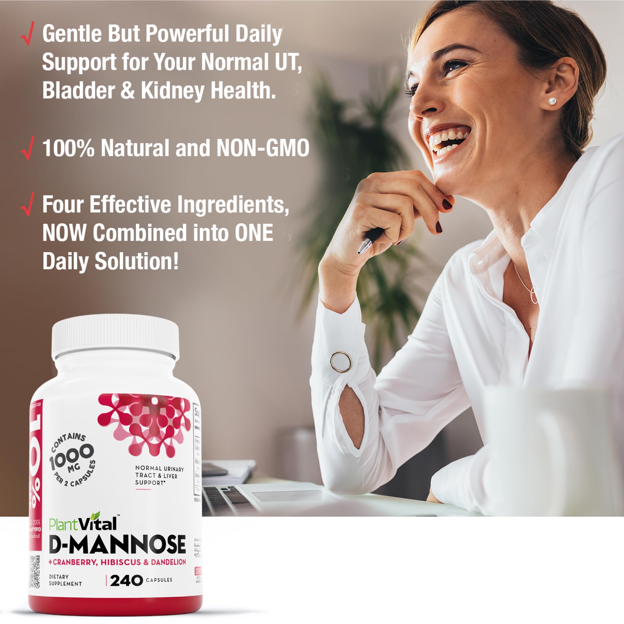 Plantvital D-Mannose ofrece 4 meses de suministro para uso continuo.