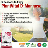 Plantvital D-Mannose: envase de cápsulas con cranberry, hibisco y diente de león.