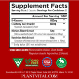Plantvital D-Mannose con cranberry en polvo, hibisco y diente de león.