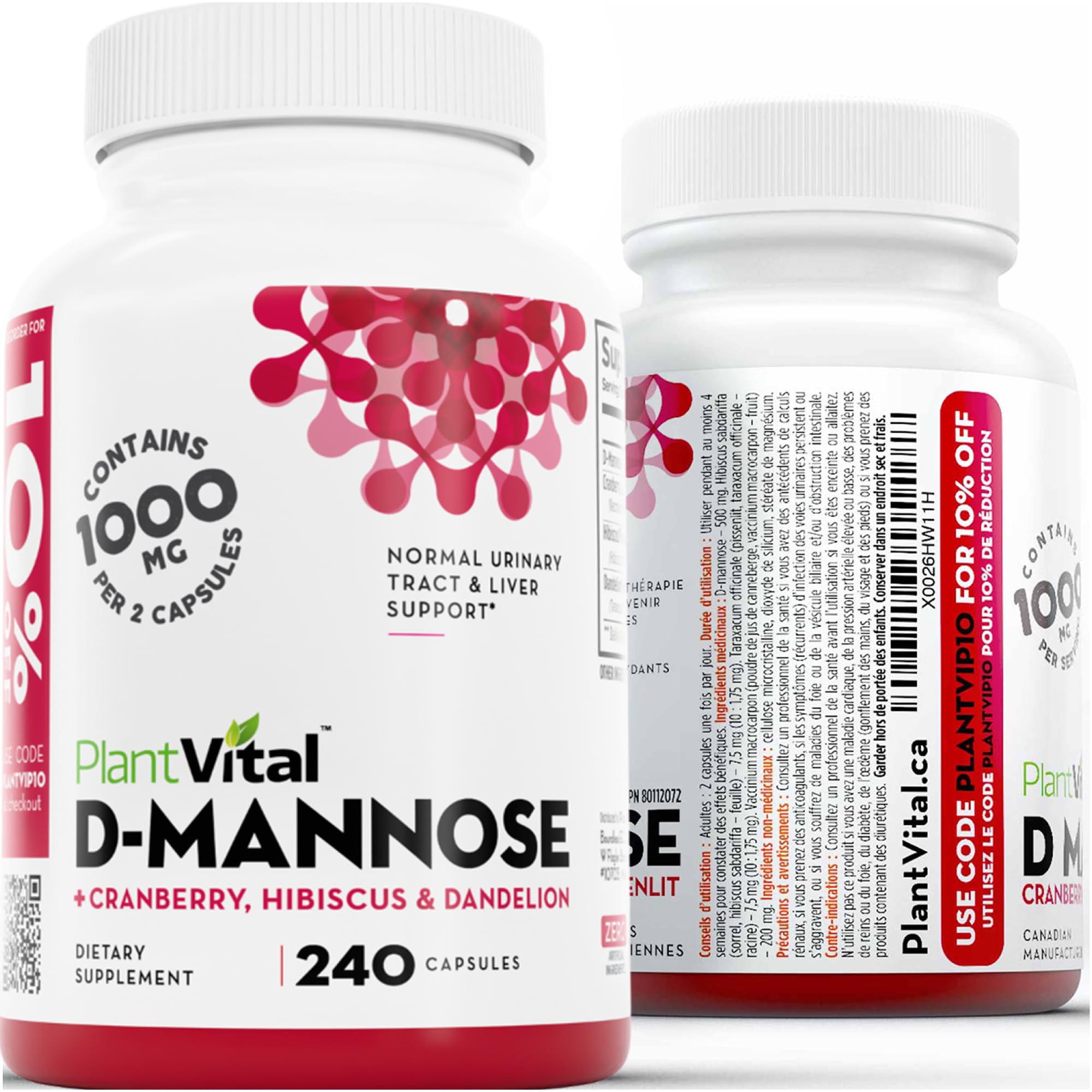 Plantvital D-Mannose, fórmula de alta potencia para cuidado urinario femenino.