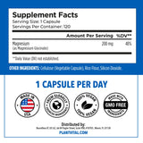 Plantvital magnesio glicinato 200mg cápsulas, uso nocturno para relajación.