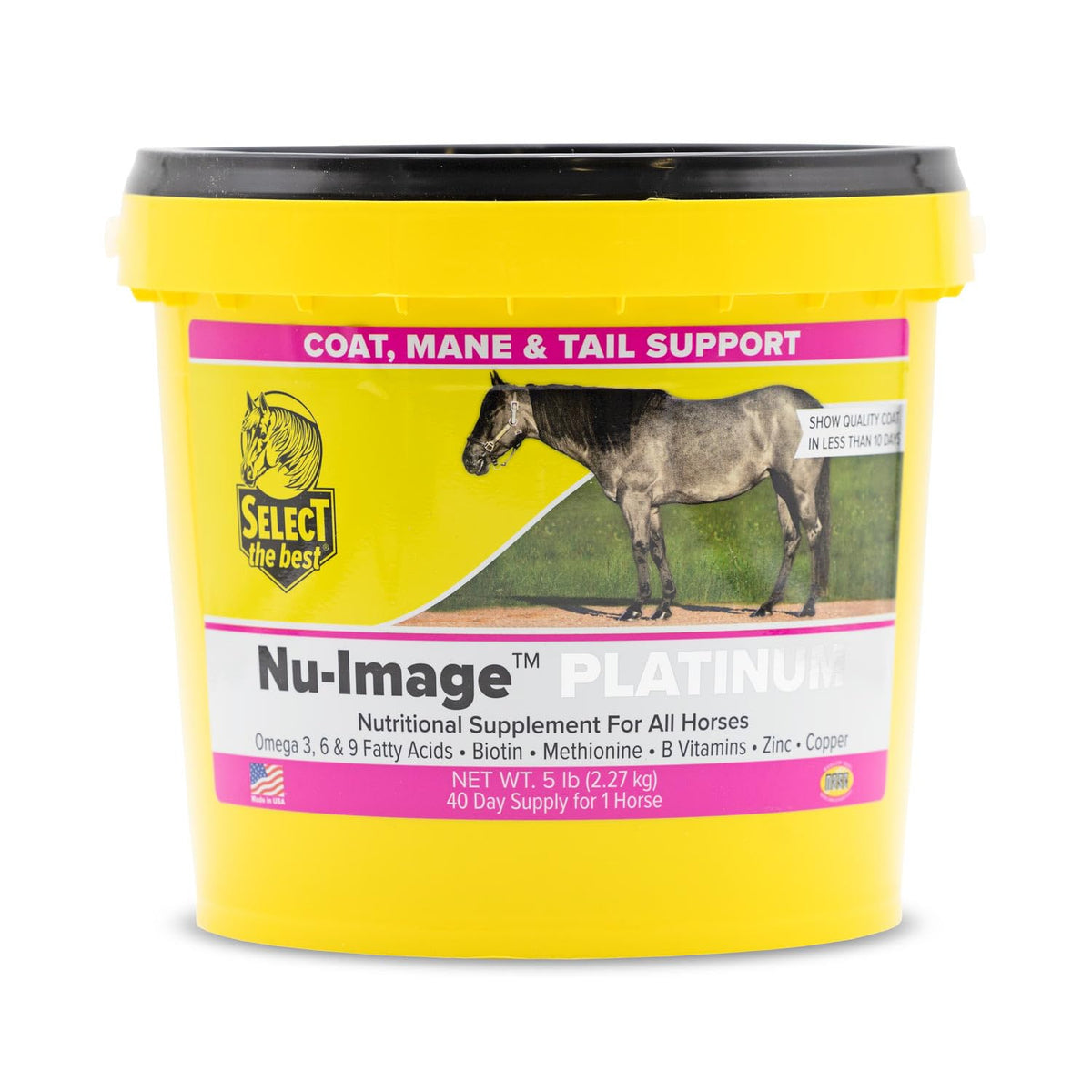 Envase de Select The Best Platinum Nu Image 5LB, nutrición superior para el pelaje.