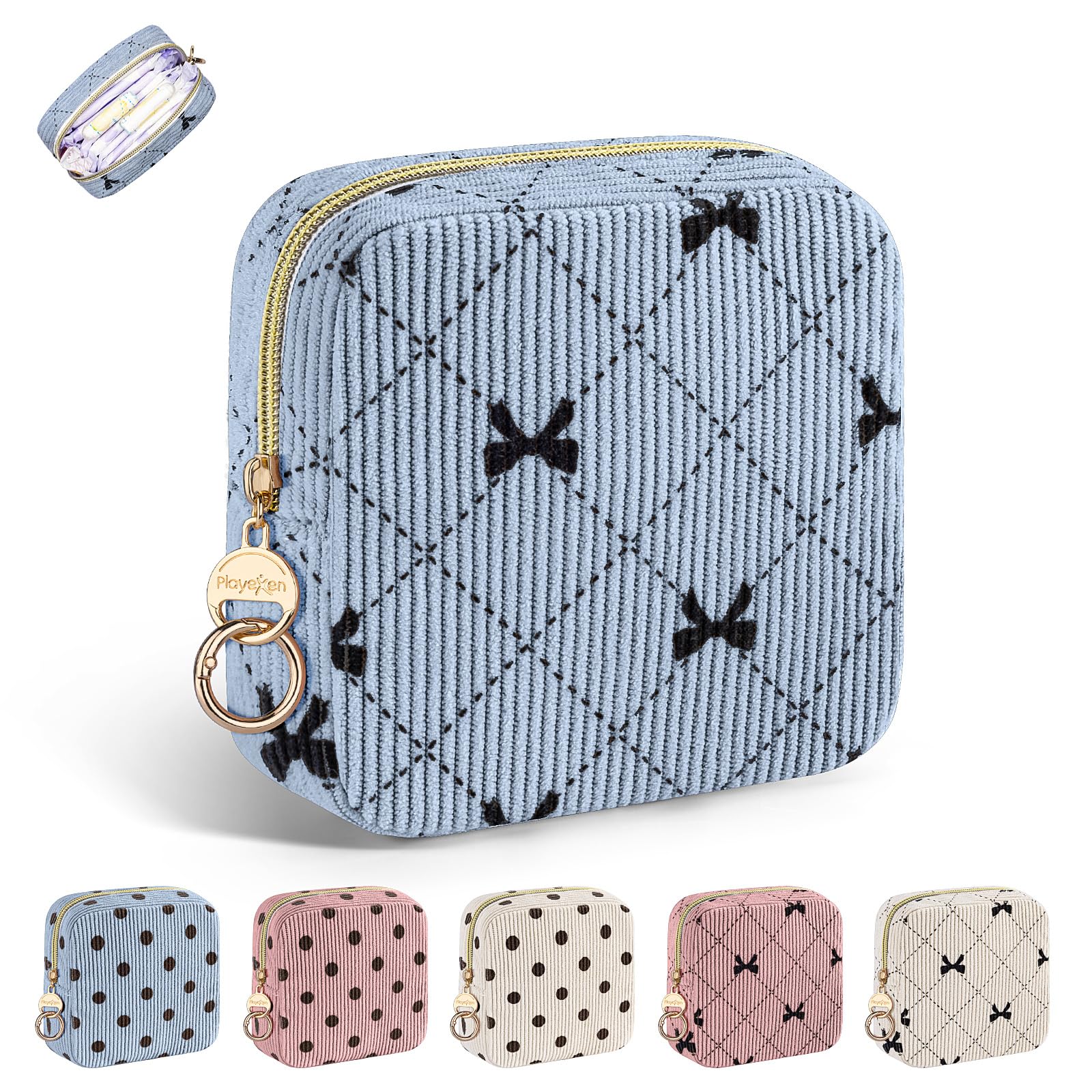 Playexen bolso menstrual pana azul con lazo para uso discreto