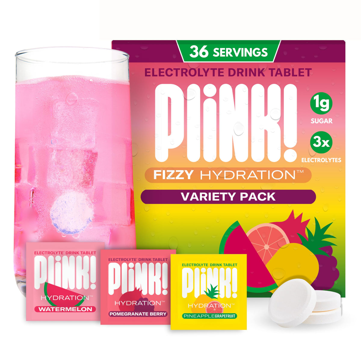Plink Pack Frutal tabletas efervescentes para hidratación diaria en agua