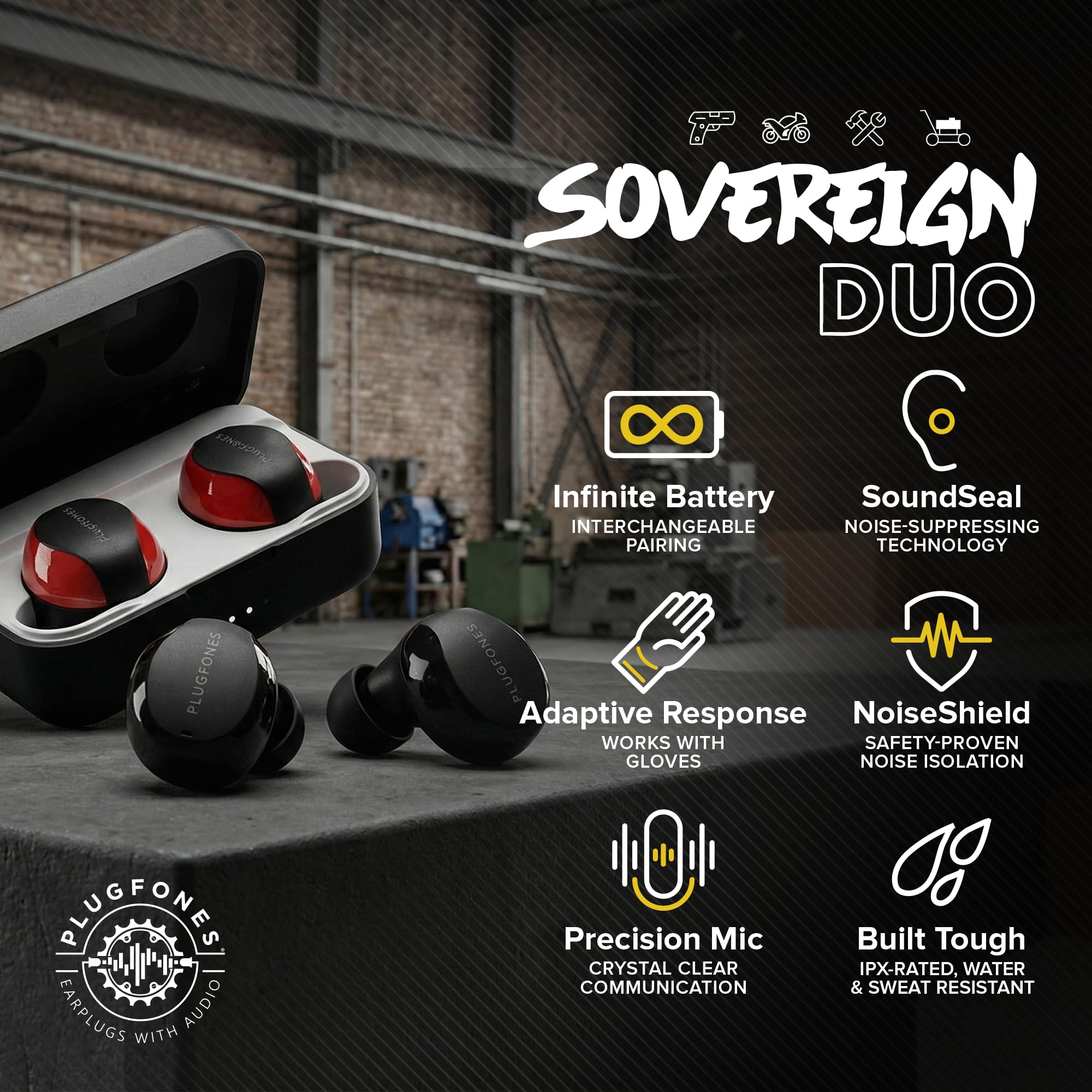 Plugfones Sovereign Duo auriculares con tapones confortables para uso prolongado.