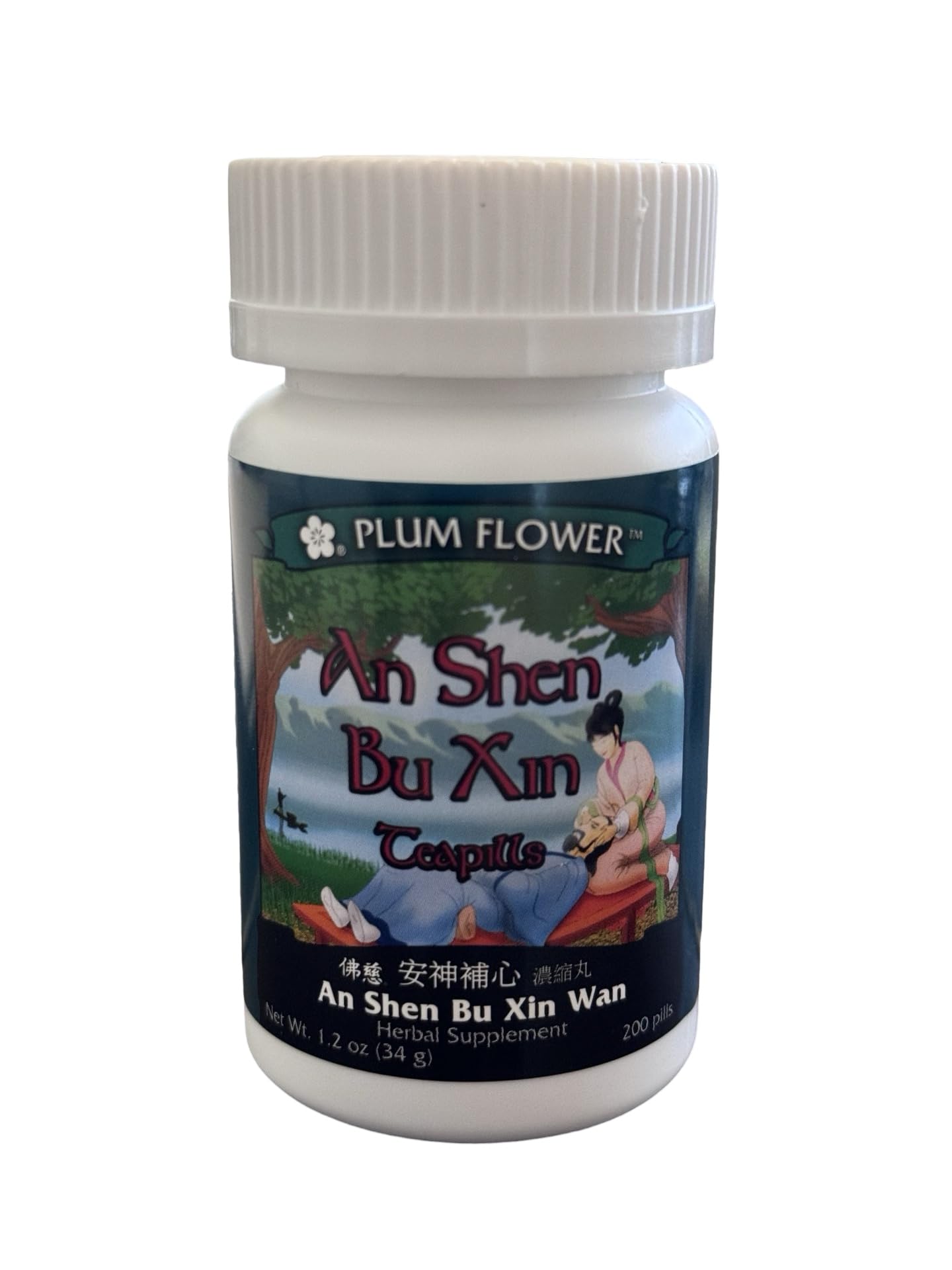 Frasco de An Shen Bu Xin Wan de Plum Flower para apoyo emocional.