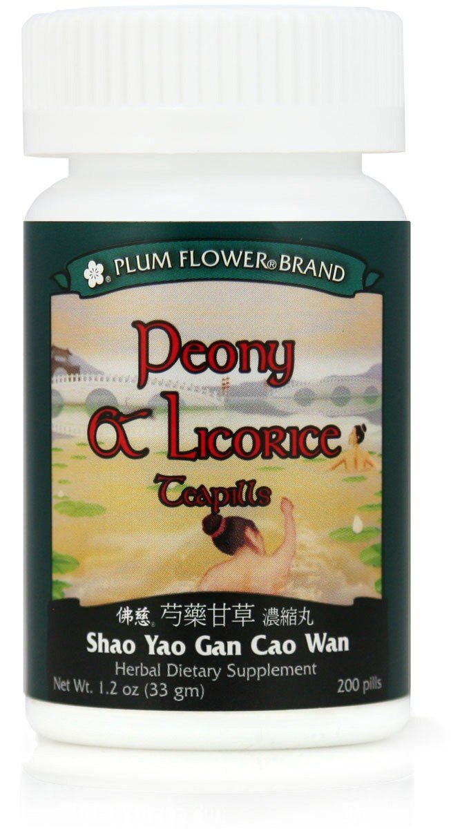 Pastillas Plum Flower Peonía y Regaliz, vista de la botella, apoyo al bienestar general.