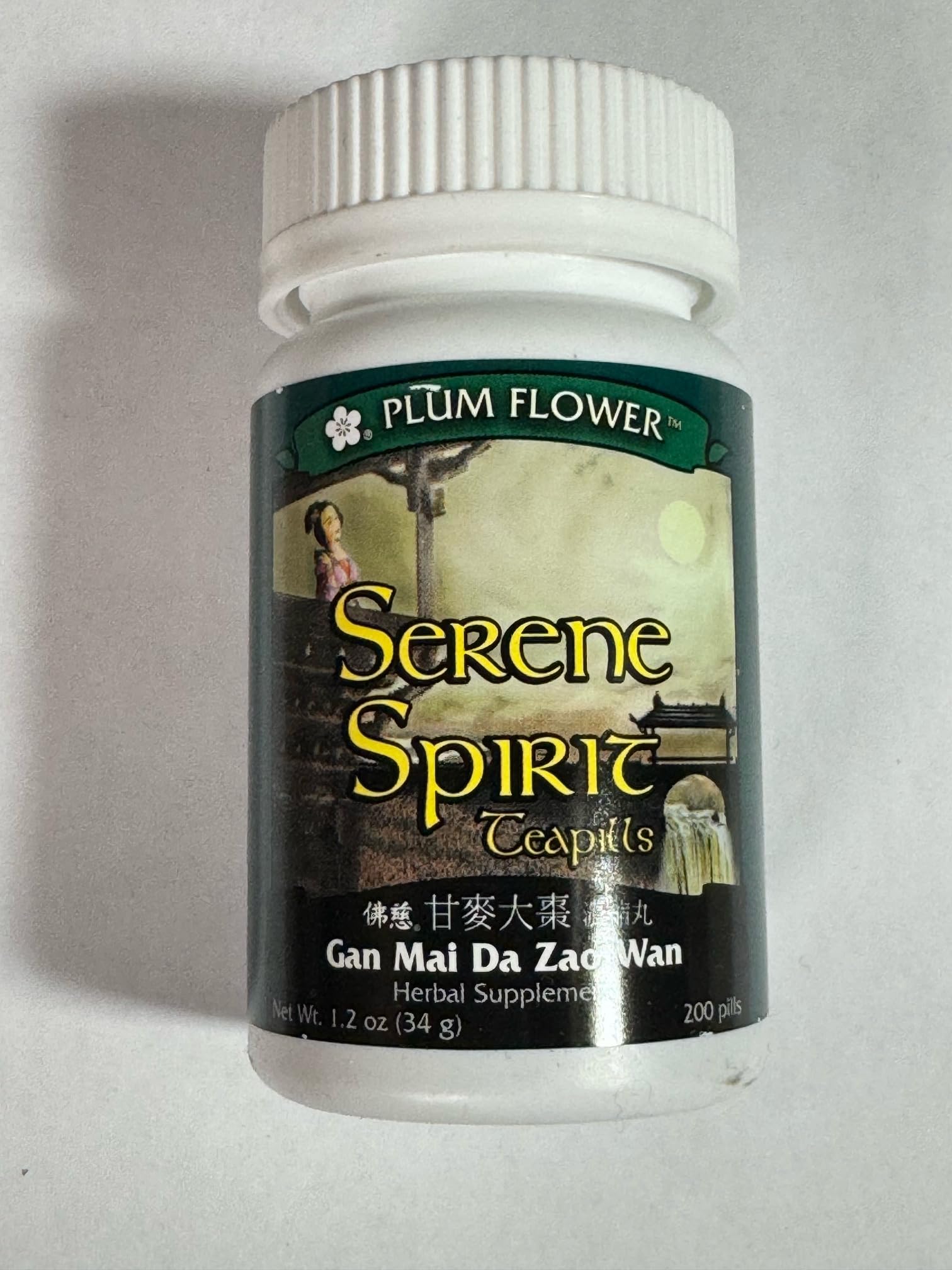 Pastillas Plum Flower Serenidad Espiritual en botella, apoyo suave para la calma diaria