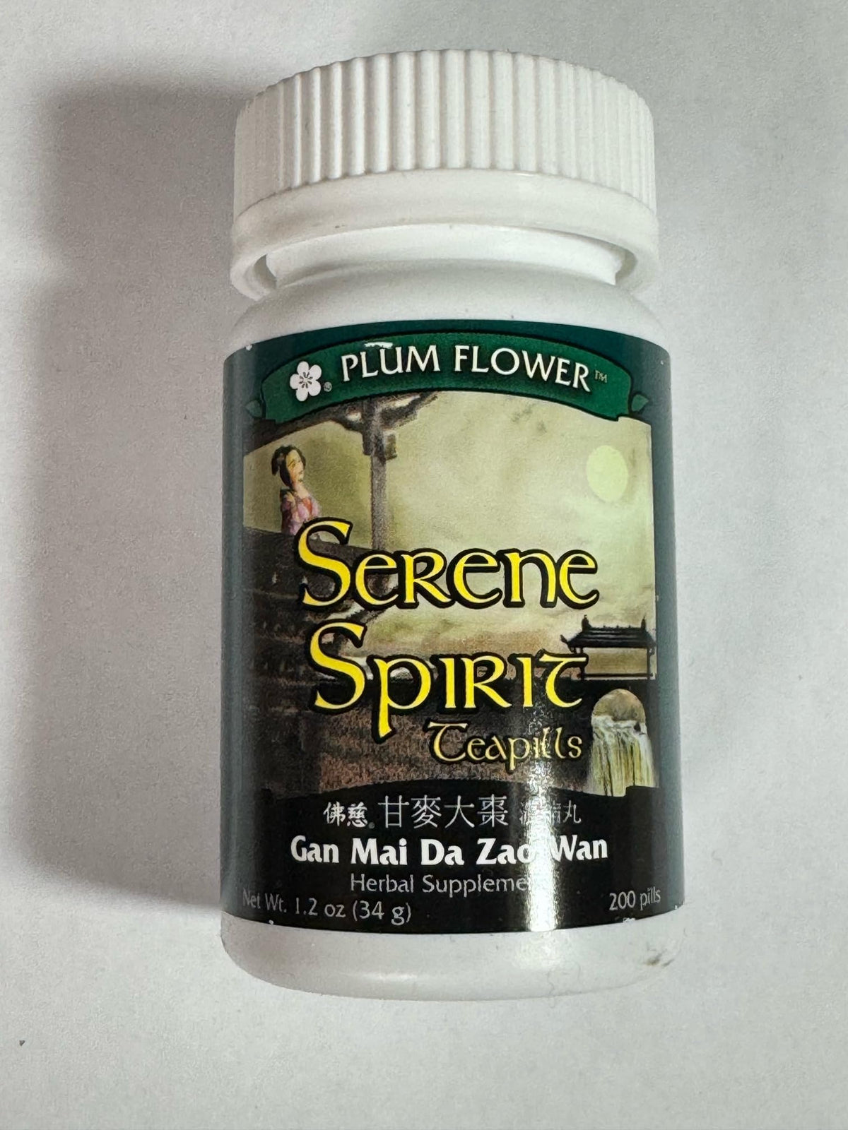 Pastillas Plum Flower Serenidad Espiritual en botella, apoyo suave para la calma diaria