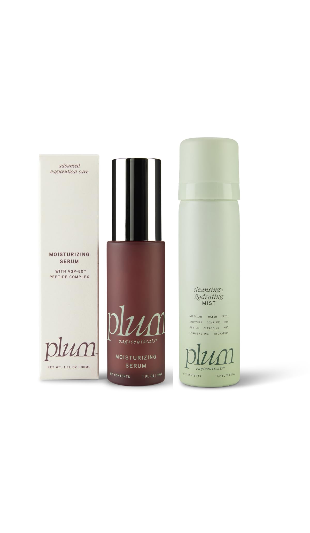 PLUM Vagiceuticals serum hidratación vaginal 1oz para uso diario suave.