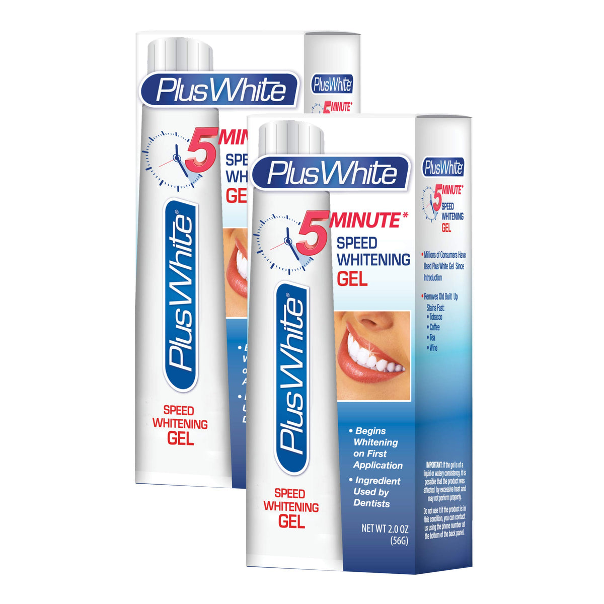 Plus White Speed Gel blanqueador en tubo para uso rápido y eficaz.