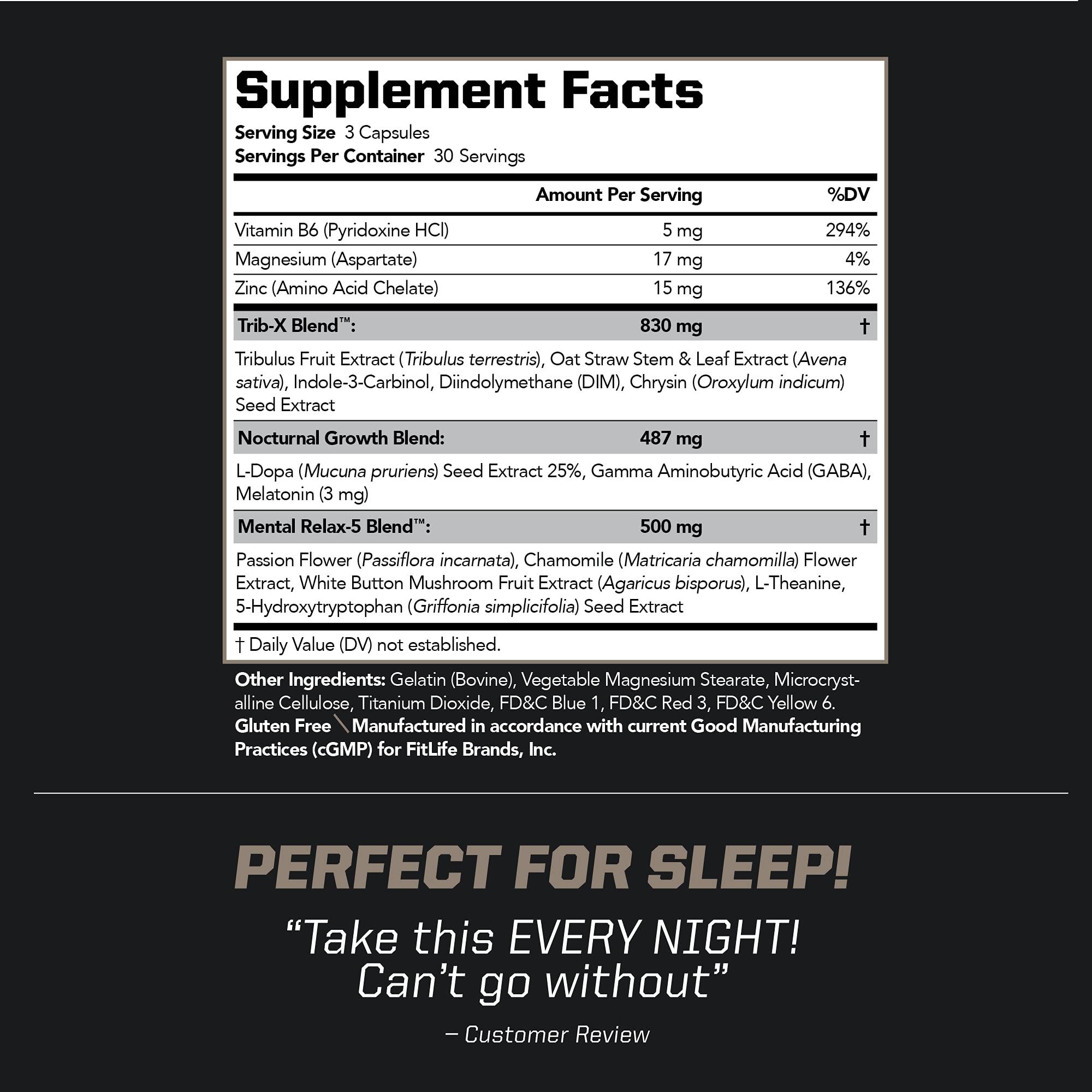 PMD Sports Z-Test Nighttime: etiqueta del envase destaca ingredientes clave para apoyo hormonal